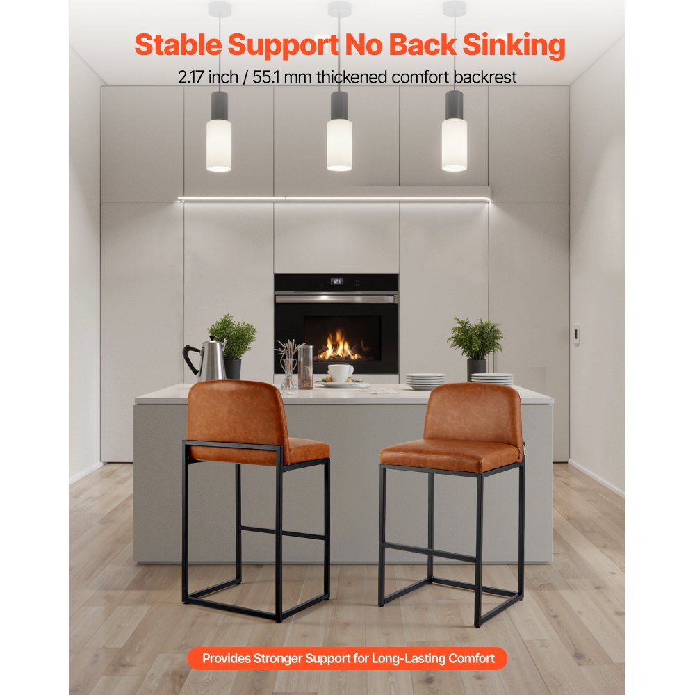 VEVOR Bar Stool Set of 4, 68cm Counter Height Stools, Modern PU Leather Counter Barstool with Backrest, Metal Legs, Easy Assembly Armless Bar Chair, Island Barstool for Kitchen, Dining Room, Brown