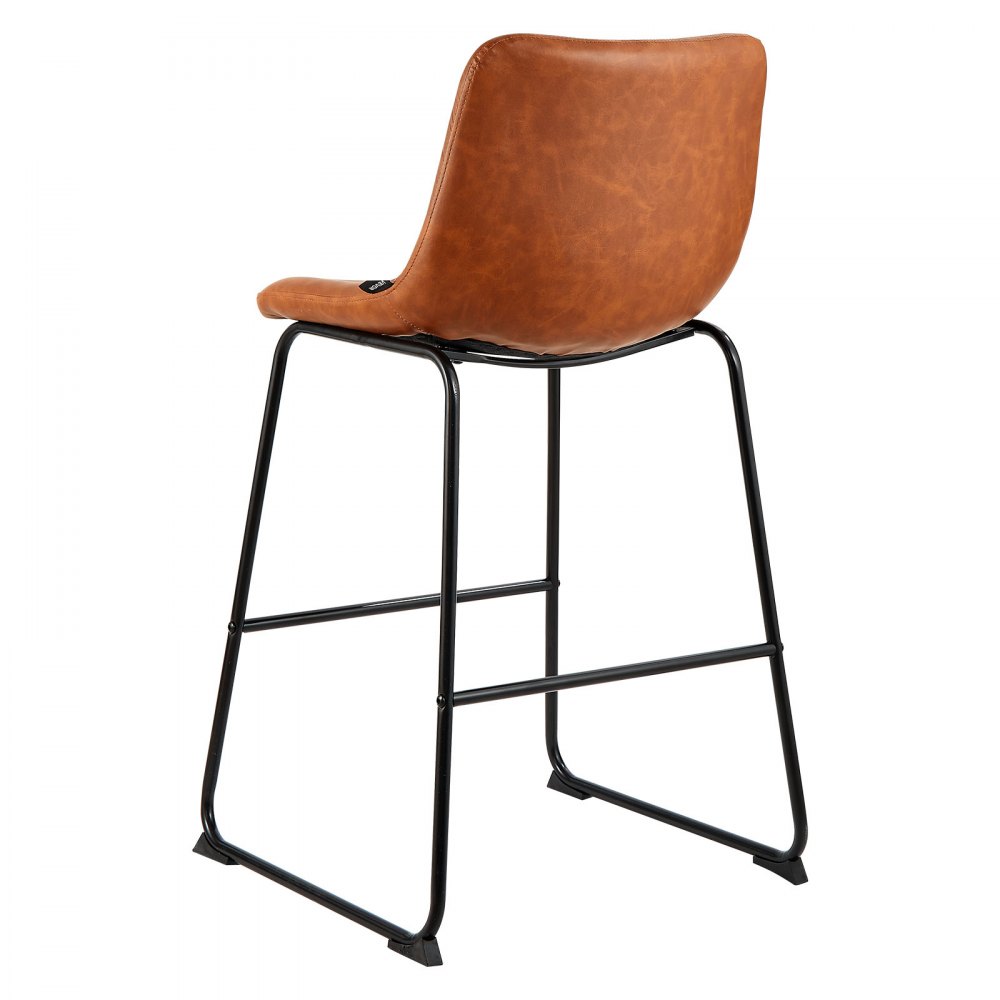 VEVOR Bar Stool Set of 4, 65cm Counter Height Stools, Modern PU Leather Counter Barstool with Backrest, Metal Legs, Easy Assembly Armless Bar Chair, Island Barstool for Kitchen, Dining Room, Brown
