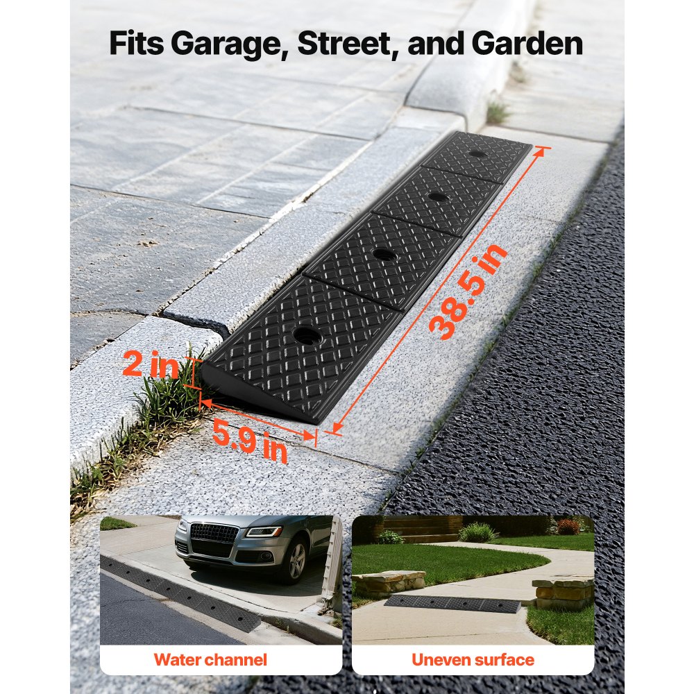 VEVOR Rubber Curb Ramp, 15 Tons Load Capacity, 50.8 mm Rise Height Heavy Duty Rubber Threshold Ramp with Drainage Tank for Wheelchairs, Strollers, Motorcycles, Cars, Lawn Mowers & Trailers, 2 Pack