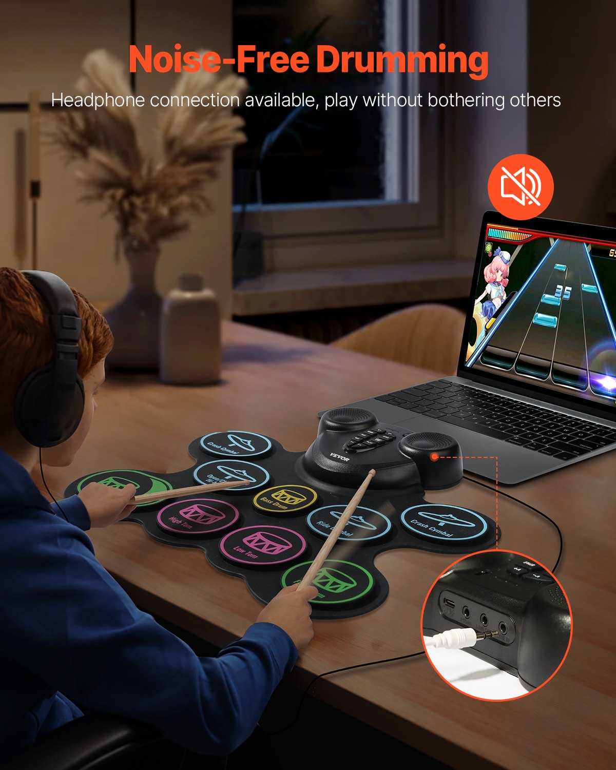 VEVOR Electronic Drum Set, 9 Pads, with Headphone Jack, Dual Pedals, Drumsticks, Integrated Dual Speakers, MIDI, Portable Instrument Toy for Children Ages 3 and Up