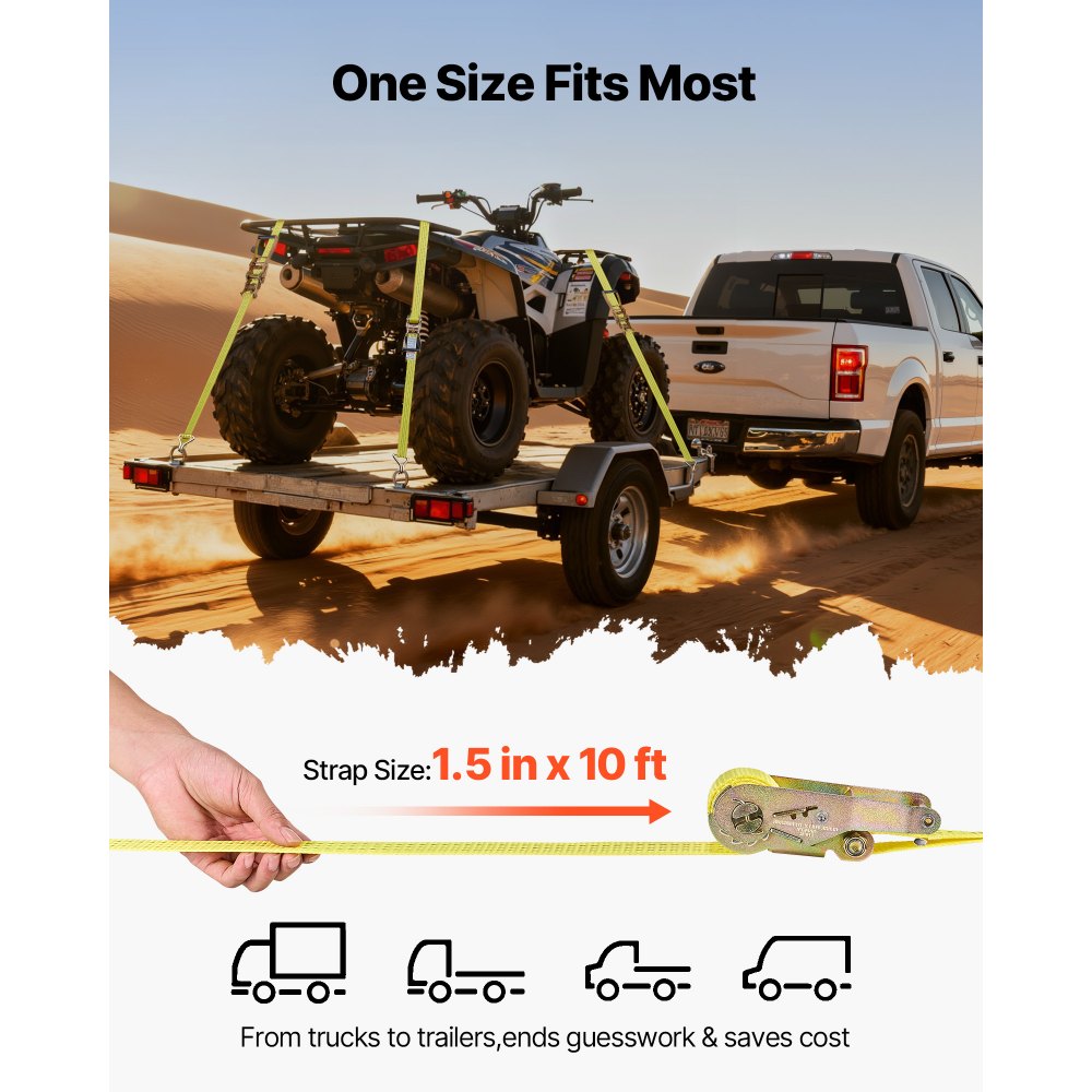 VEVOR Ratchet Straps, 38.1 mm x 3 m, Heavy Duty Tie Down Straps with Double J Hook, 3000 kg Break Strength, Carry Bag, Tie Down Ratcheting for Moving, Trailers, Motorcycles, Kayaks, Car Roof, 4 Pack