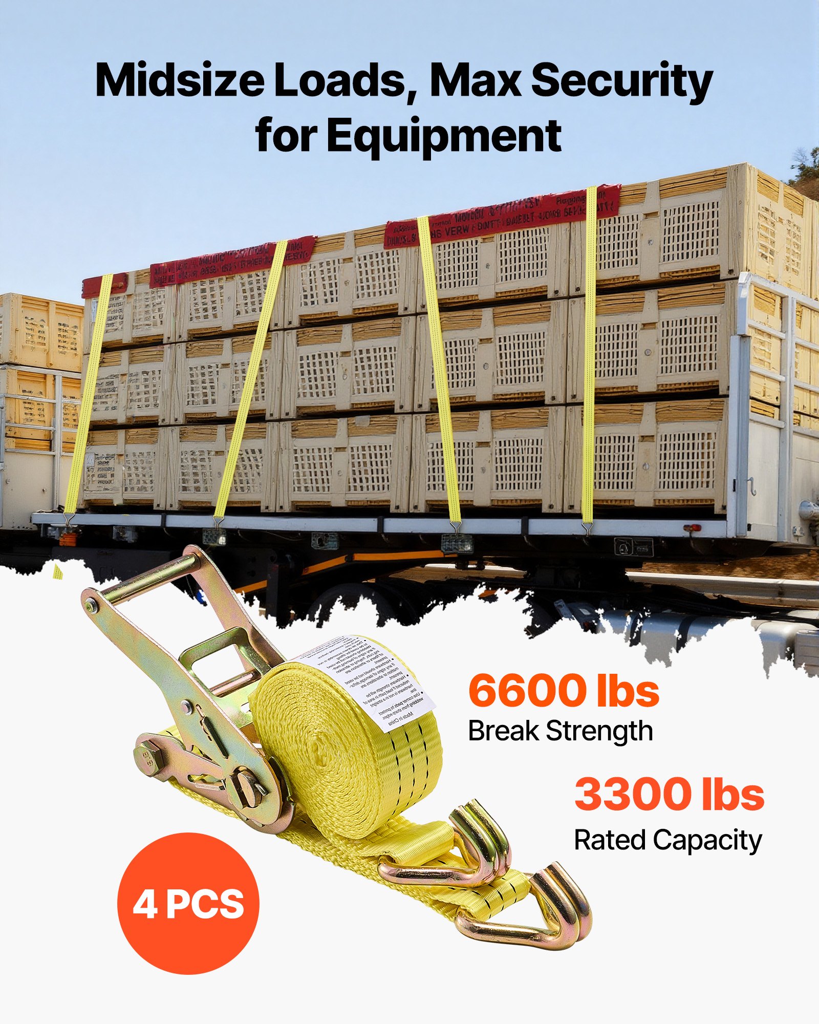 VEVOR Ratchet Straps, 38.1 mm x 3 m, Heavy Duty Tie Down Straps with Double J Hook, 3000 kg Break Strength, Carry Bag, Tie Down Ratcheting for Moving, Trailers, Motorcycles, Kayaks, Car Roof, 4 Pack