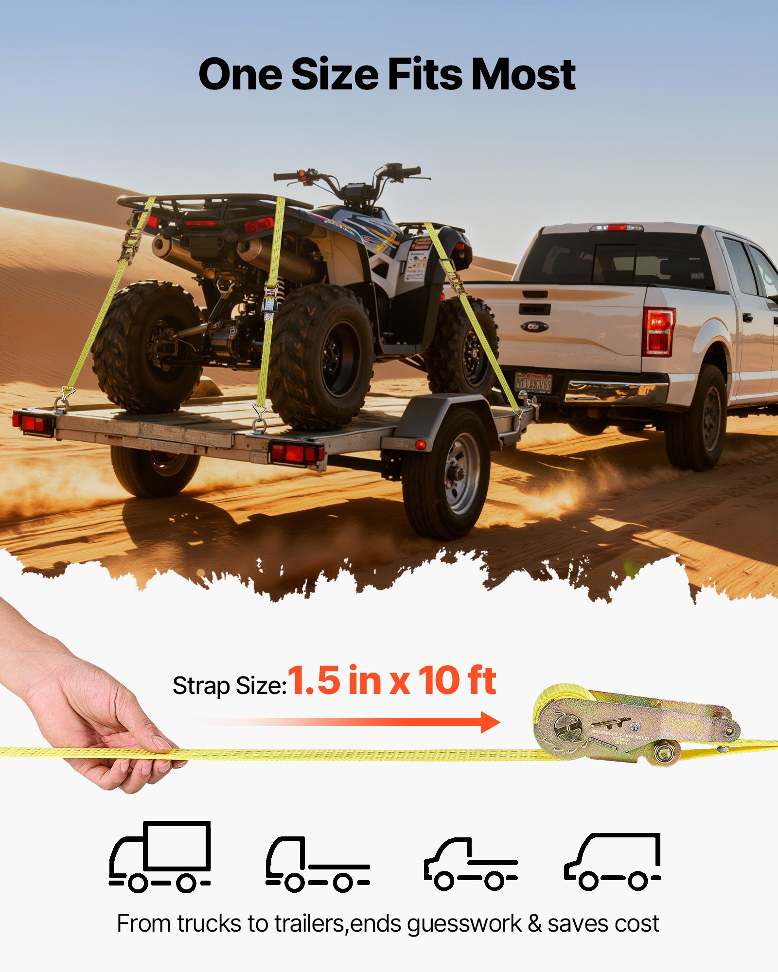 VEVOR Ratchet Straps, 38.1 mm x 3 m, Heavy Duty Tie Down Straps with Double J Hook, 3000 kg Break Strength, Carry Bag, Tie Down Ratcheting for Moving, Trailers, Motorcycles, Kayaks, Car Roof, 4 Pack