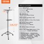 VEVOR Stojak na projektor z kółkami, statyw na laptopa, regulowana wysokość od 795 do 1710 mm, statyw na projektor z 2 półkami i uchwytem na telefon typu gooseneck, do użytku na zewnątrz/w biurze/studio, w domu