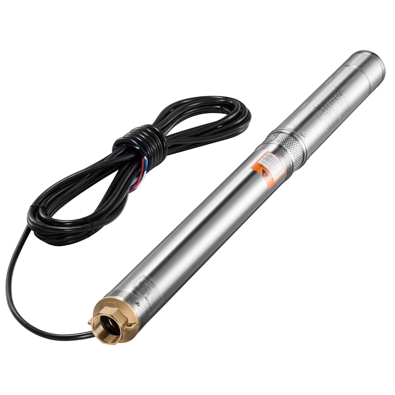 Pompa głębinowa VEVOR, moc wyjściowa 550 W, przepływ 100 l/min, wysokość podnoszenia 53 m, z kablem 20 m, zewnętrzna skrzynka sterownicza, pompa wodna ze stali nierdzewnej, do nawadniania przemysłowego i użytku domowego, IP68