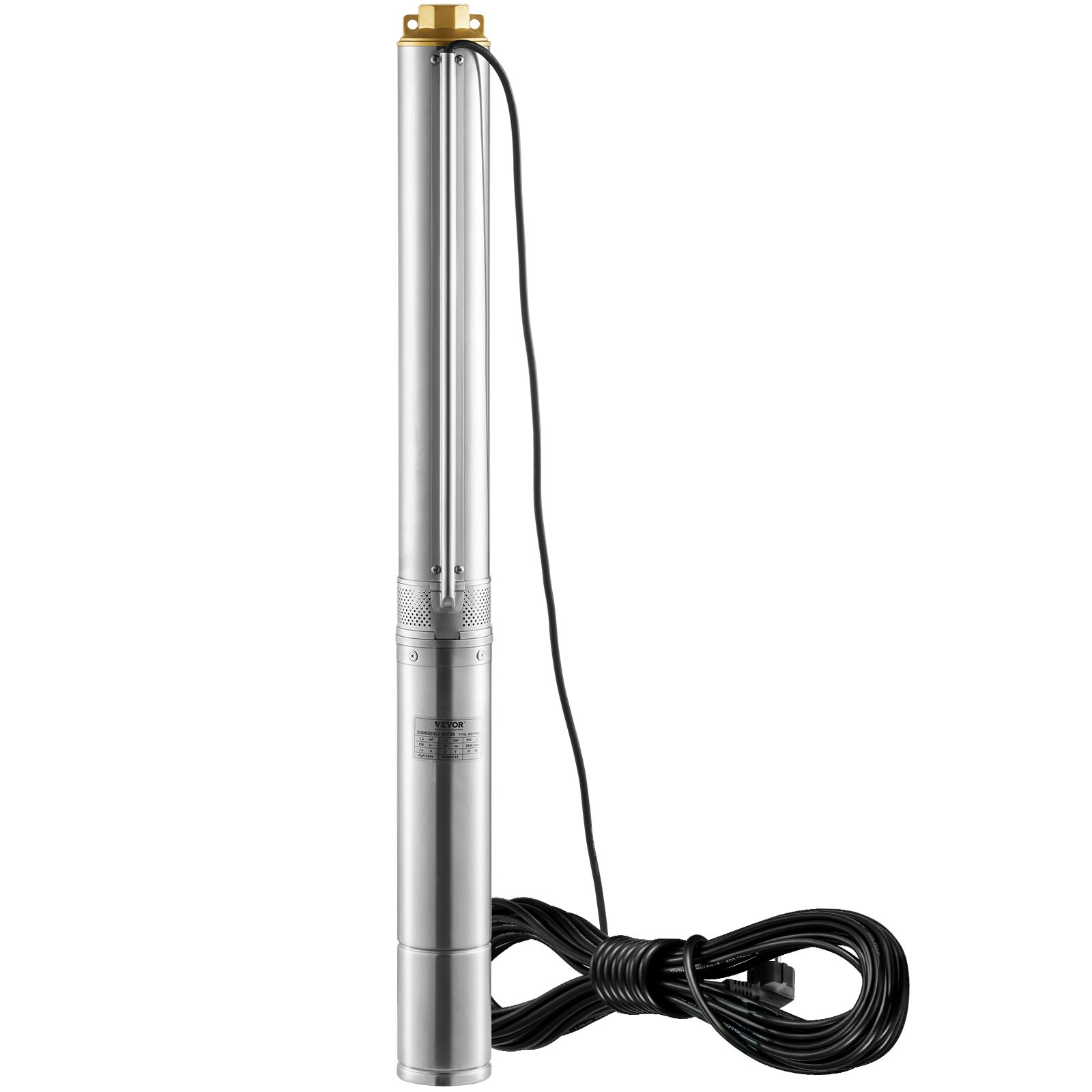 Pompa zanurzeniowa do studni głębinowych VEVOR, 3 KM/2200 W, 230 V/50 Hz, przepływ 9,8 m³/h, wysokość podnoszenia 144 m, z kablem zasilającym o długości 9,1 m, pompy wodne ze stali nierdzewnej do zastosowań przemysłowych, nawadniania i domowych, stopień wodoodporności IP68