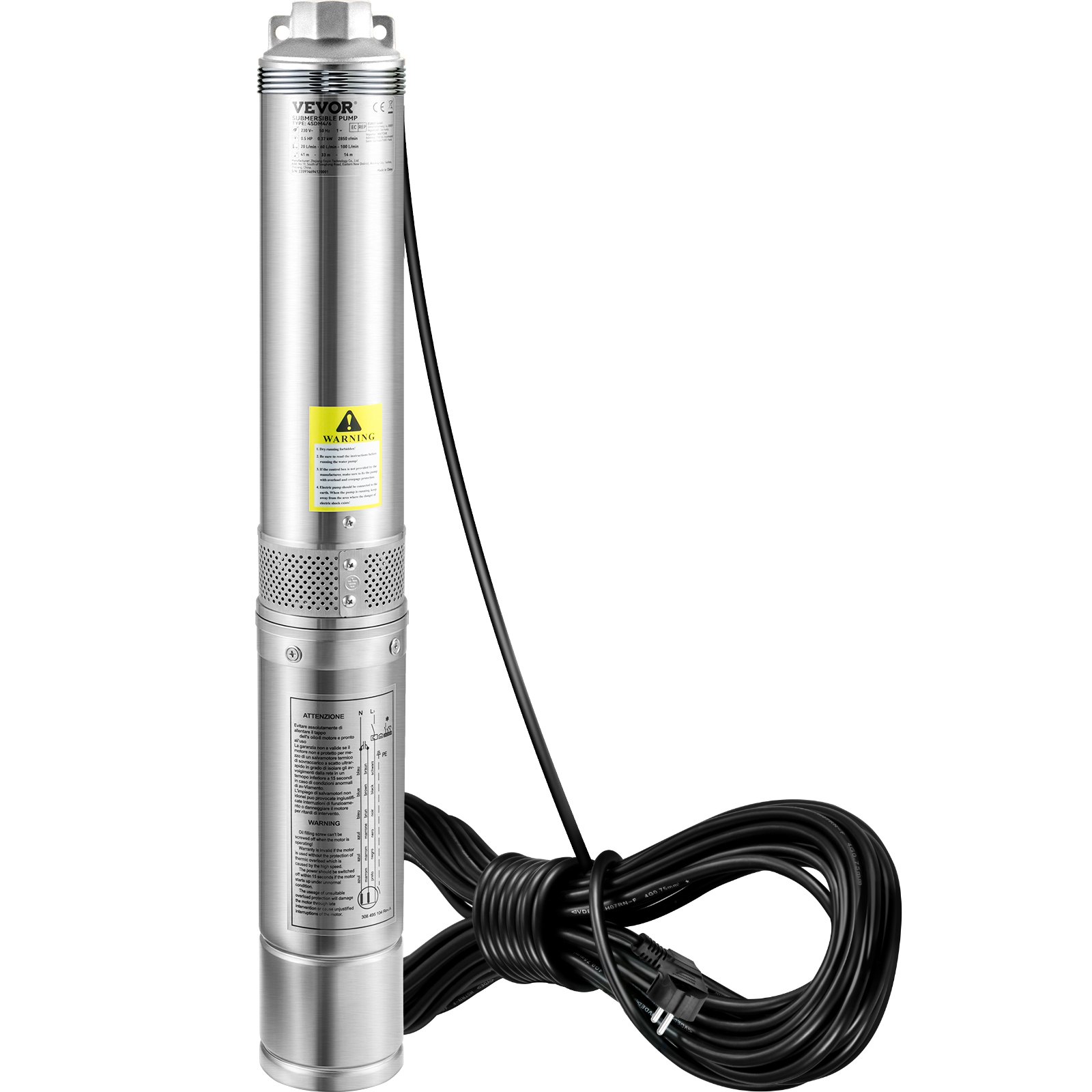 VEVOR Pompa do Studni Głębinowych 750W230V50Hz Pompa Studni 100L/min Pompa Głębinowa Maks Wys Dostawy 66m Pompa Rurowa 7,6cm ze Stali Nierdzewnej Pompa do Piasku do Nawadniania lub Zaopatrzenia w Wodę