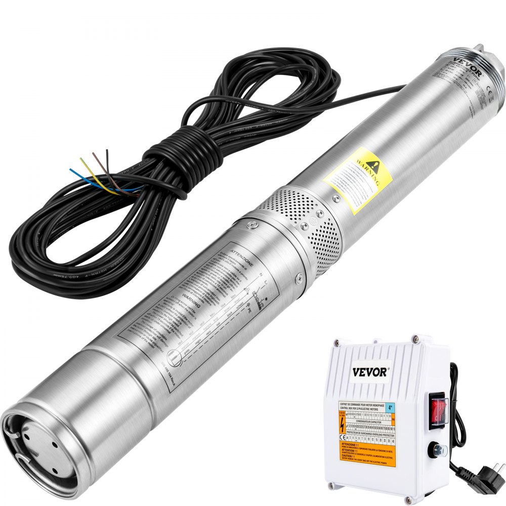 VEVOR Pompa głębinowa 4" 1100W, pompa do studni, pompa zanurzeniowa 190 l/min, maks. wysokość podnoszenia 57 m, pompa rurowa 230 V, 50 Hz, pompa piaskowa, pompa wodna IP68, pompa wodna 0–40°C, idealna do nawadniania, zaopatrzenia w wodę i drenażu