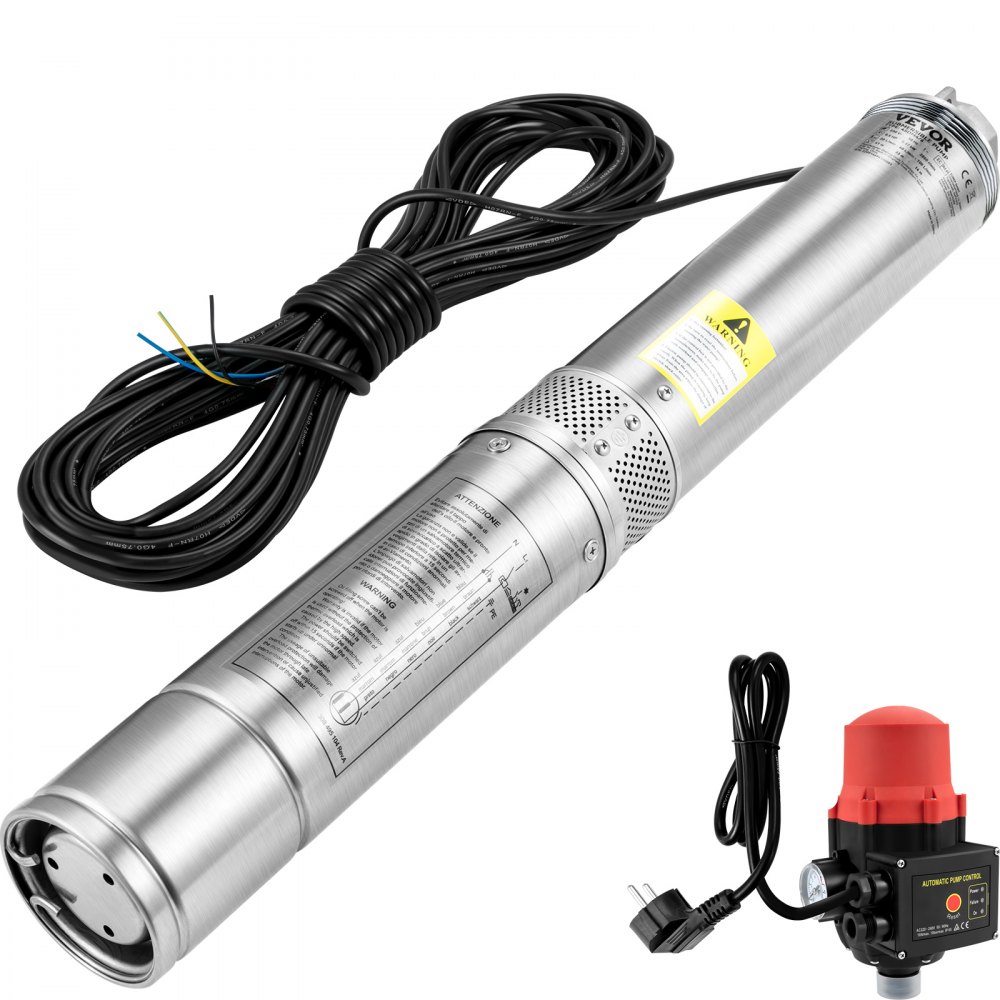 VEVOR Pompa głębinowa 3,5" 750W, pompa do studni, pompa zanurzeniowa 105 l/min, maks. wysokość podnoszenia 62 m, pompa rurowa 230 V, 50 Hz, pompa piaskowa, pompa wodna IP68, 11 stopni wirnika, pompa idealna do nawadniania lub zaopatrzenia w wodę