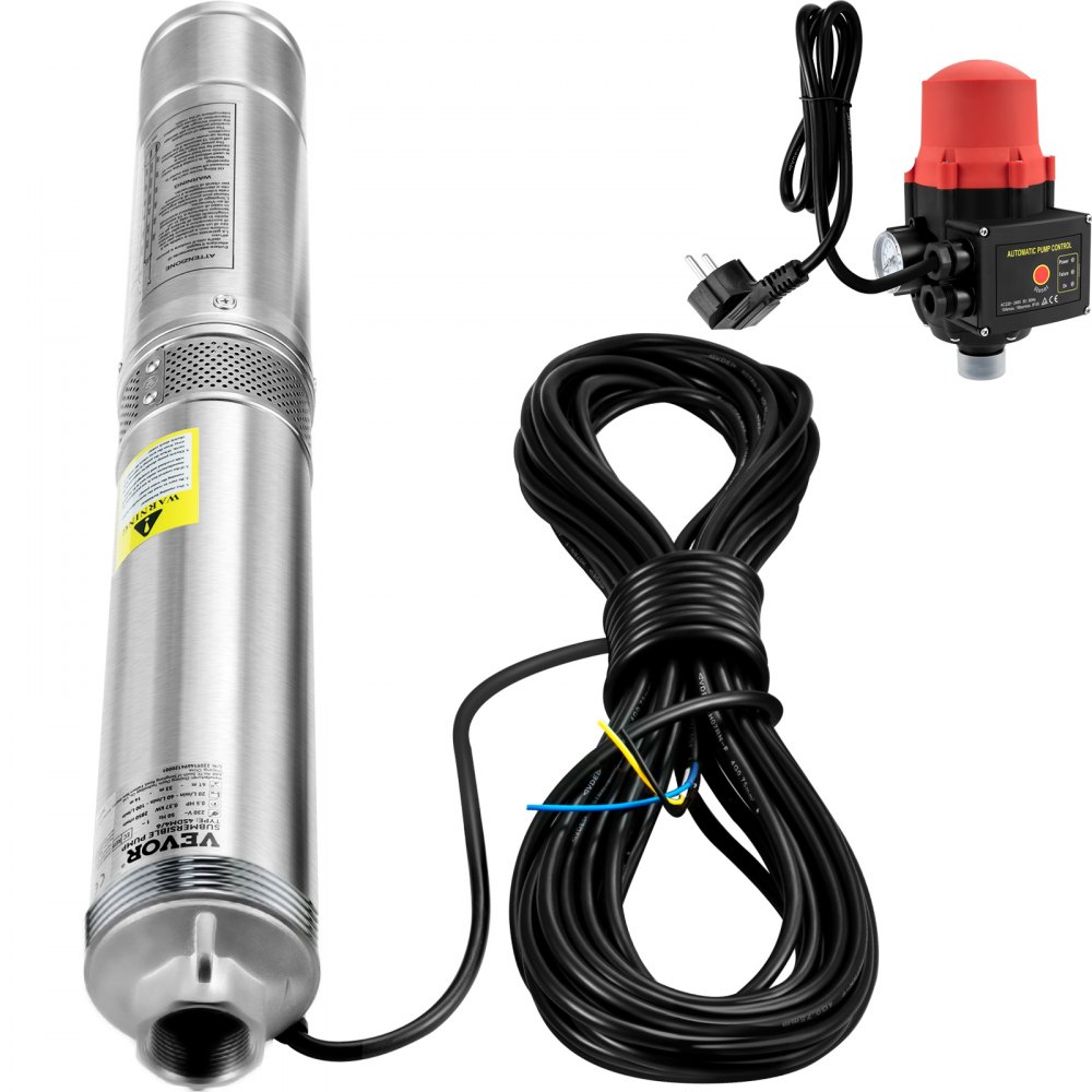 VEVOR Pompa głębinowa 3,5" 750W, pompa do studni, pompa zanurzeniowa 105 l/min, maks. wysokość podnoszenia 62 m, pompa rurowa 230 V, 50 Hz, pompa piaskowa, pompa wodna IP68, 11 stopni wirnika, pompa idealna do nawadniania lub zaopatrzenia w wodę