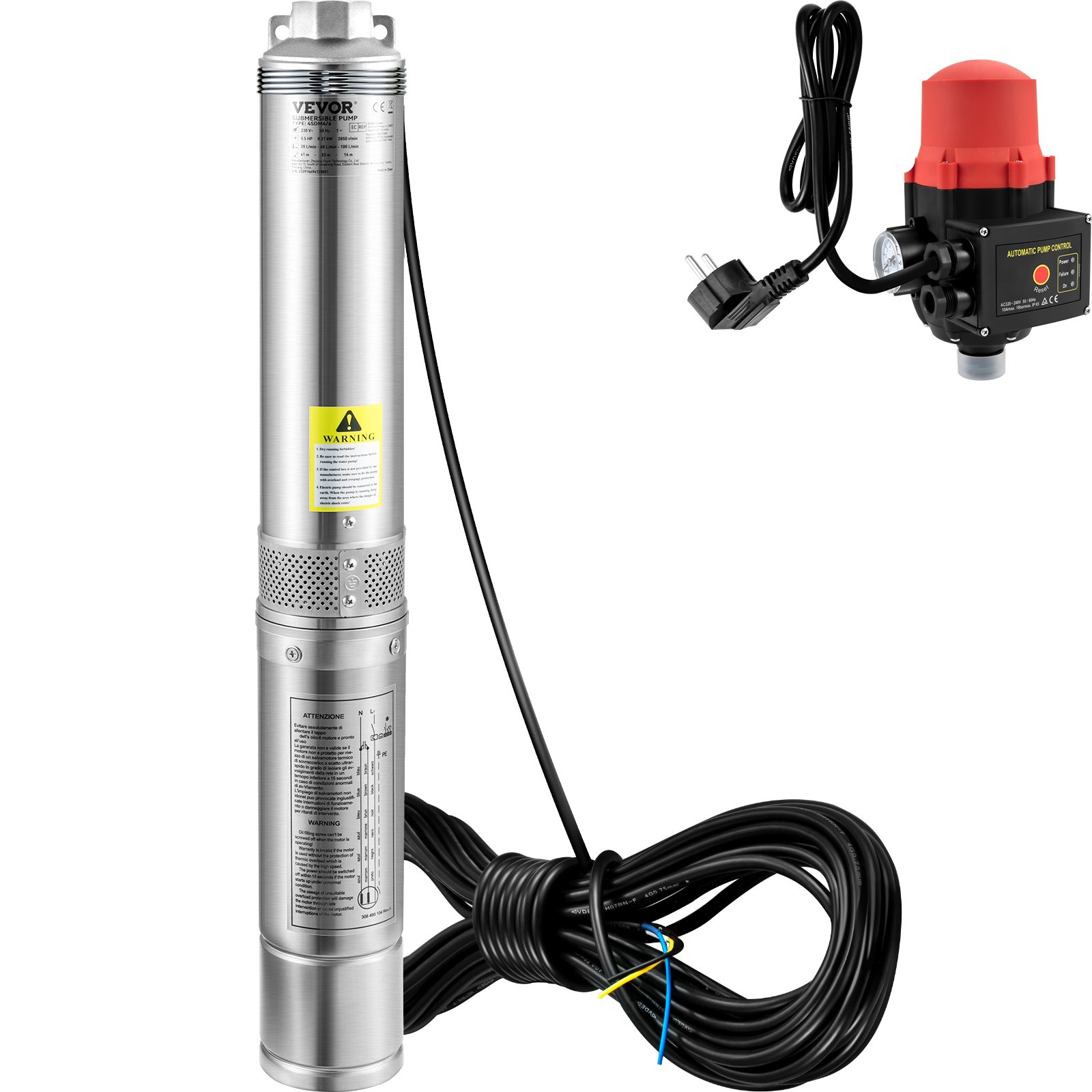 VEVOR Pompa głębinowa 3,5" 750W, pompa do studni, pompa zanurzeniowa 105 l/min, maks. wysokość podnoszenia 62 m, pompa rurowa 230 V, 50 Hz, pompa piaskowa, pompa wodna IP68, 11 stopni wirnika, pompa idealna do nawadniania lub zaopatrzenia w wodę