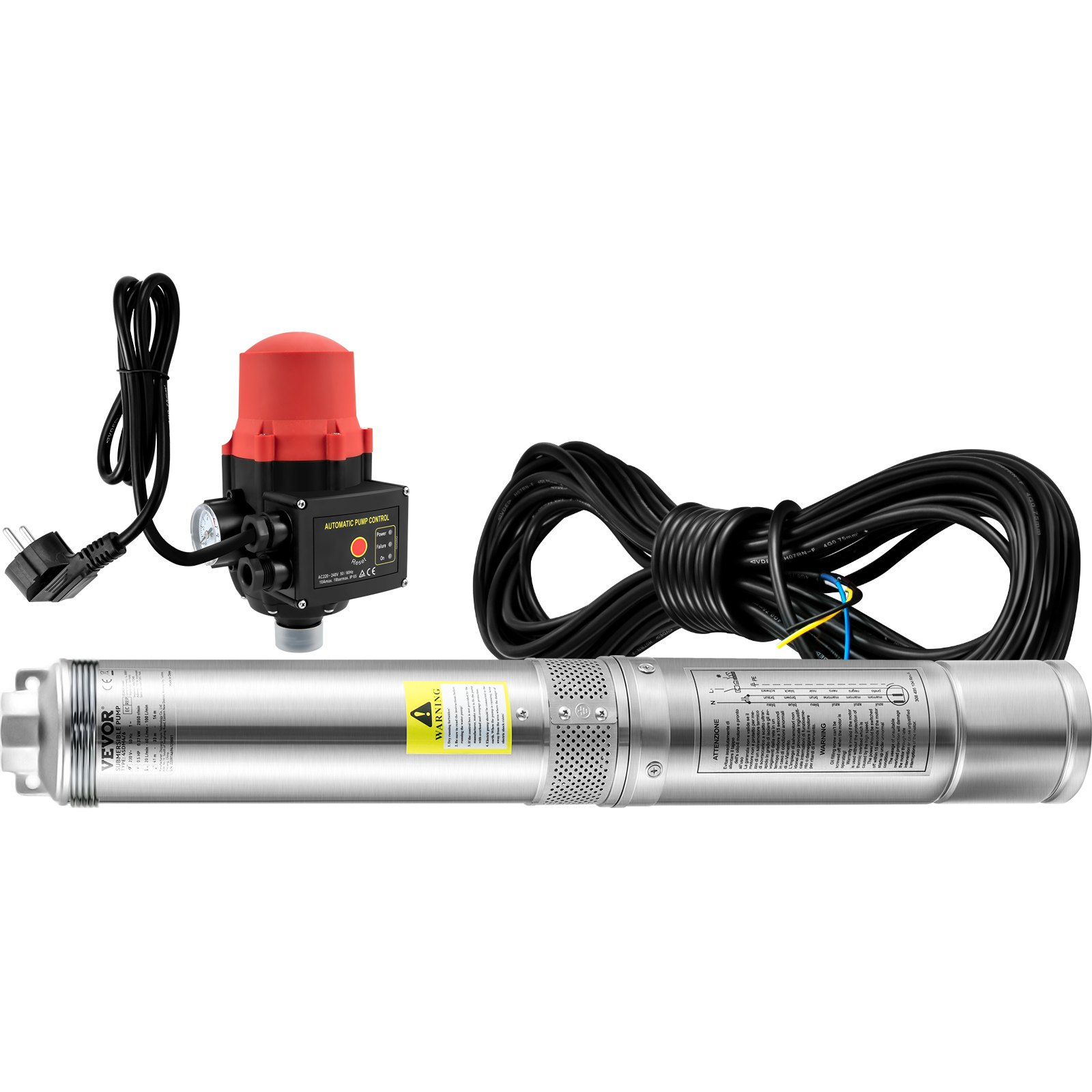 VEVOR Pompa głębinowa 3,5" 750W, pompa do studni, pompa zanurzeniowa 105 l/min, maks. wysokość podnoszenia 62 m, pompa rurowa 230 V, 50 Hz, pompa piaskowa, pompa wodna IP68, 11 stopni wirnika, pompa idealna do nawadniania lub zaopatrzenia w wodę