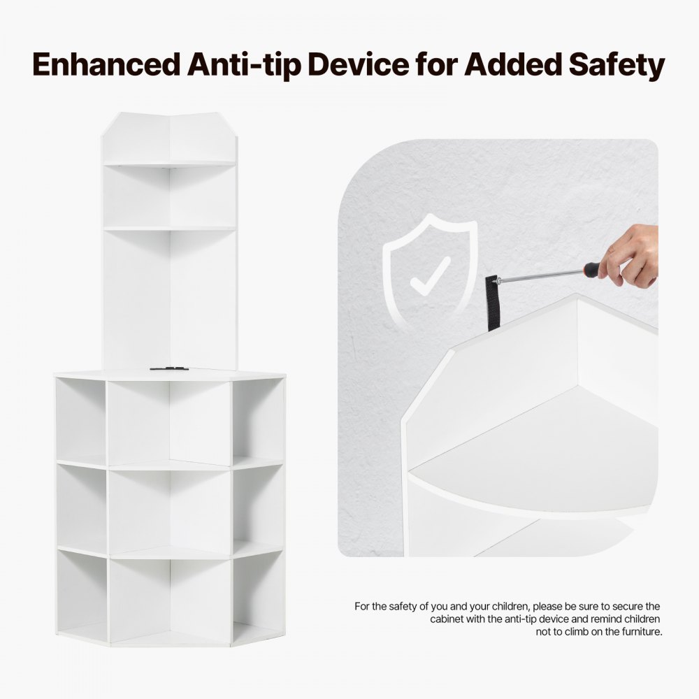 Szafka narożna VEVOR z 6-poziomowymi półkami, wielofunkcyjna (wysokość 1626 mm), z portami USB i gniazdkami oraz regulowanymi półkami, szafka kuchenna do salonu i pralni