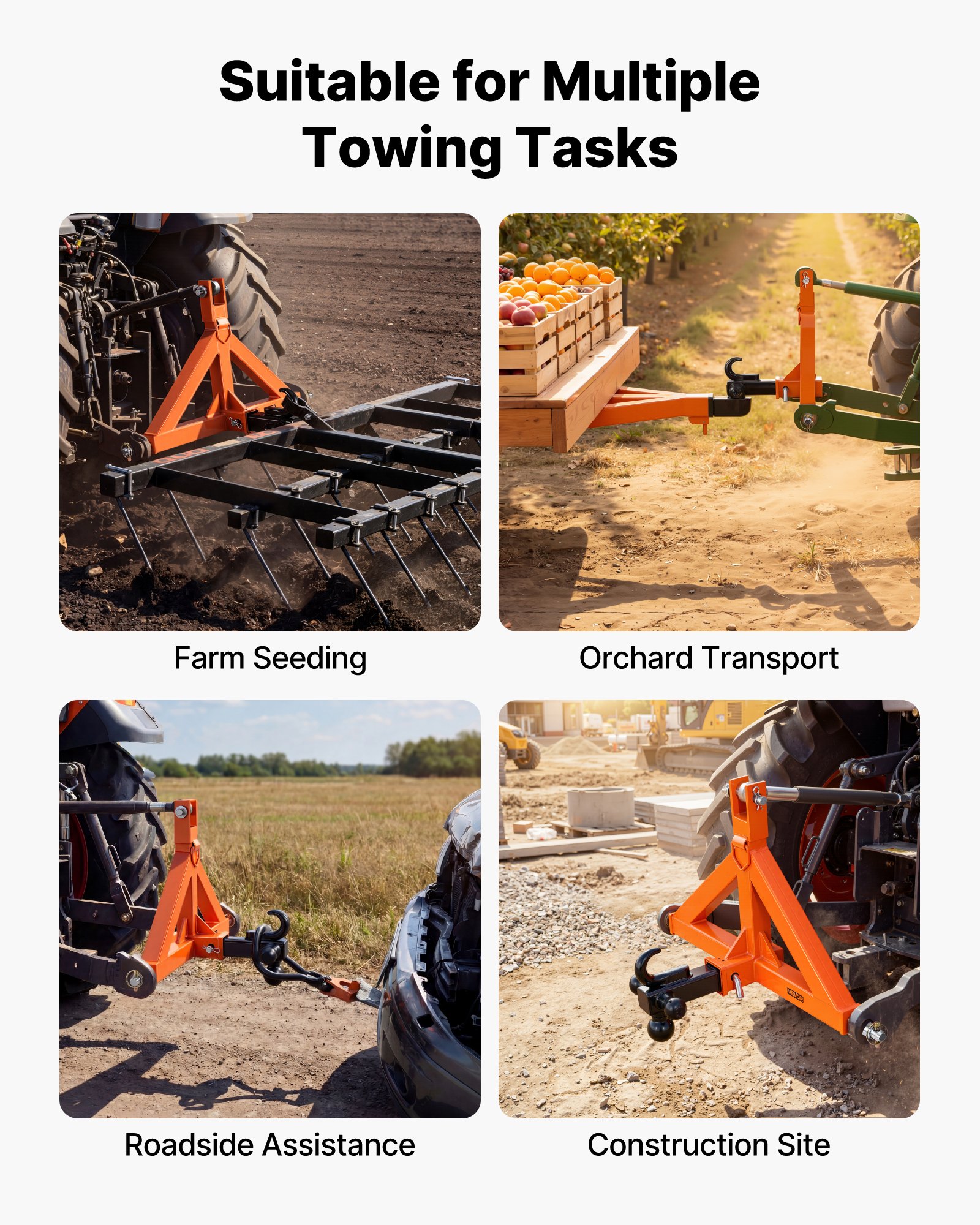 VEVOR 3-punktowy zaczep z mocowaniem 2-calowym, szybkozłączny trzypunktowy zaczep z 3 zaczepami kulowymi, adapter dyszla ciągnika dla kategorii 1, pasuje do różnych kompaktowych ciągników
