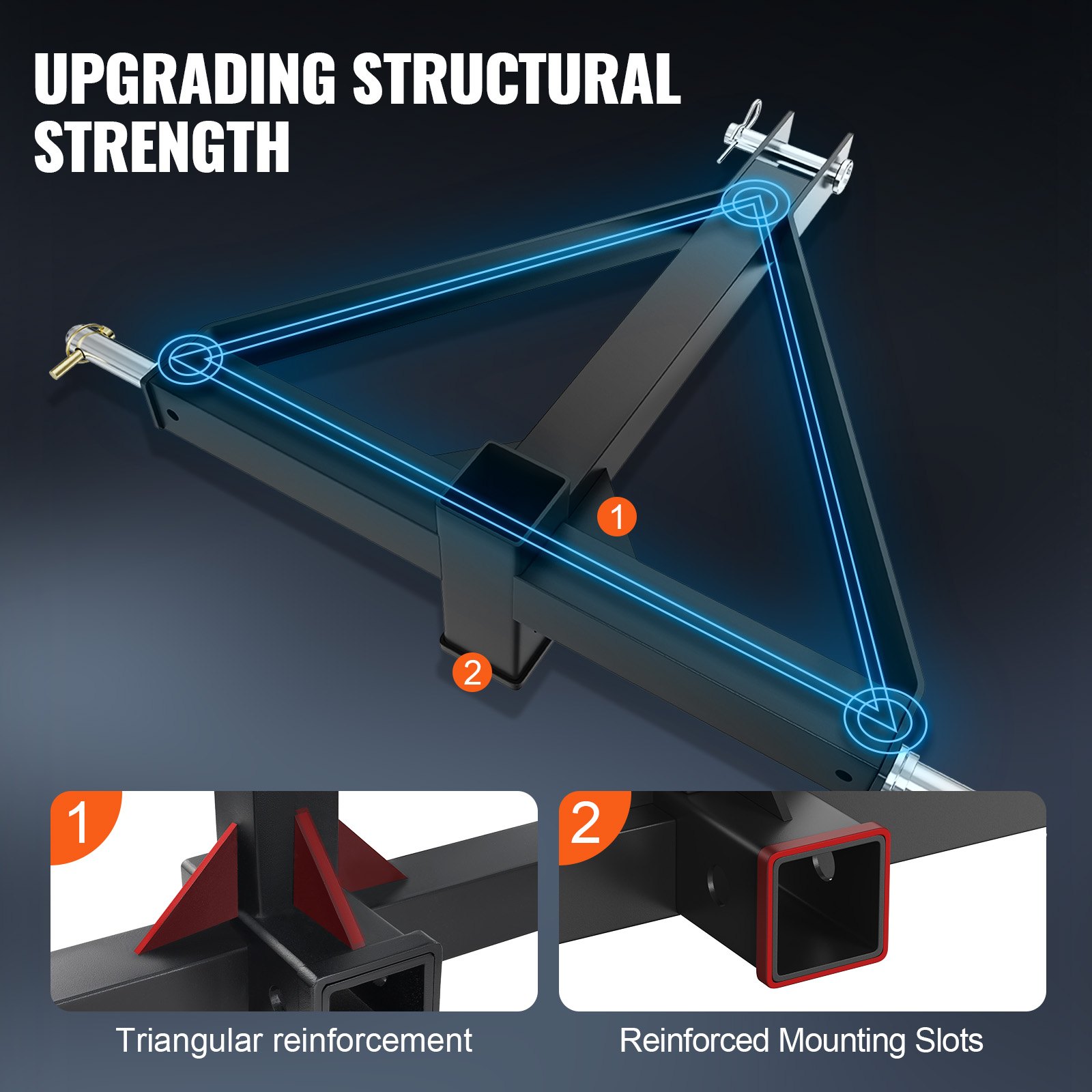 Trzypunktowy zaczep przyczepy VEVOR 540 x 533,3 x 165 mm Trzypunktowy układ zawieszenia z przyczepą 5 cm ciągnik siodłowy szyna polowa Zaczep trzypunktowy ze stali węglowej do ciągników kategorii 1