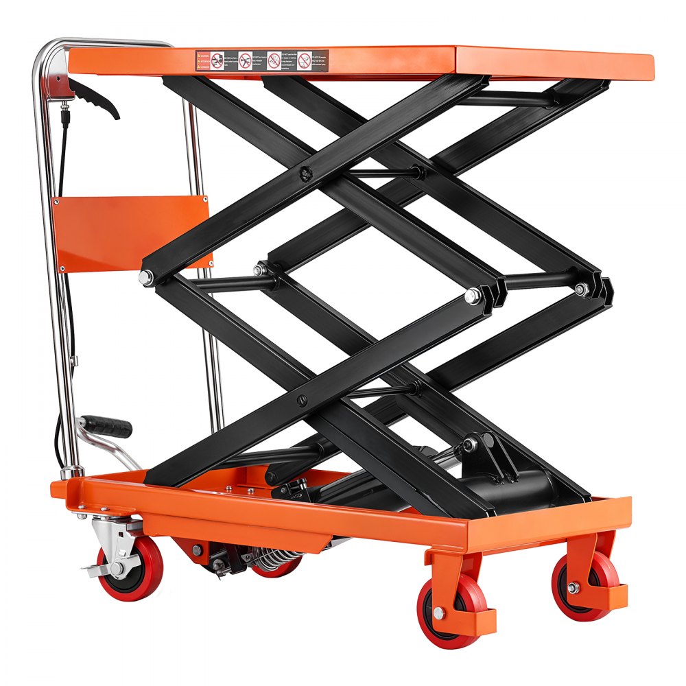 VEVOR Hydraulic Lift Table Cart, 150 kg Capacity 1260 mm Lifting Height, for Material Handling, Moving, Transportation, Manual Double Scissor Lift Table, with 4 Wheels and Handle, Heavy-Duty Steel