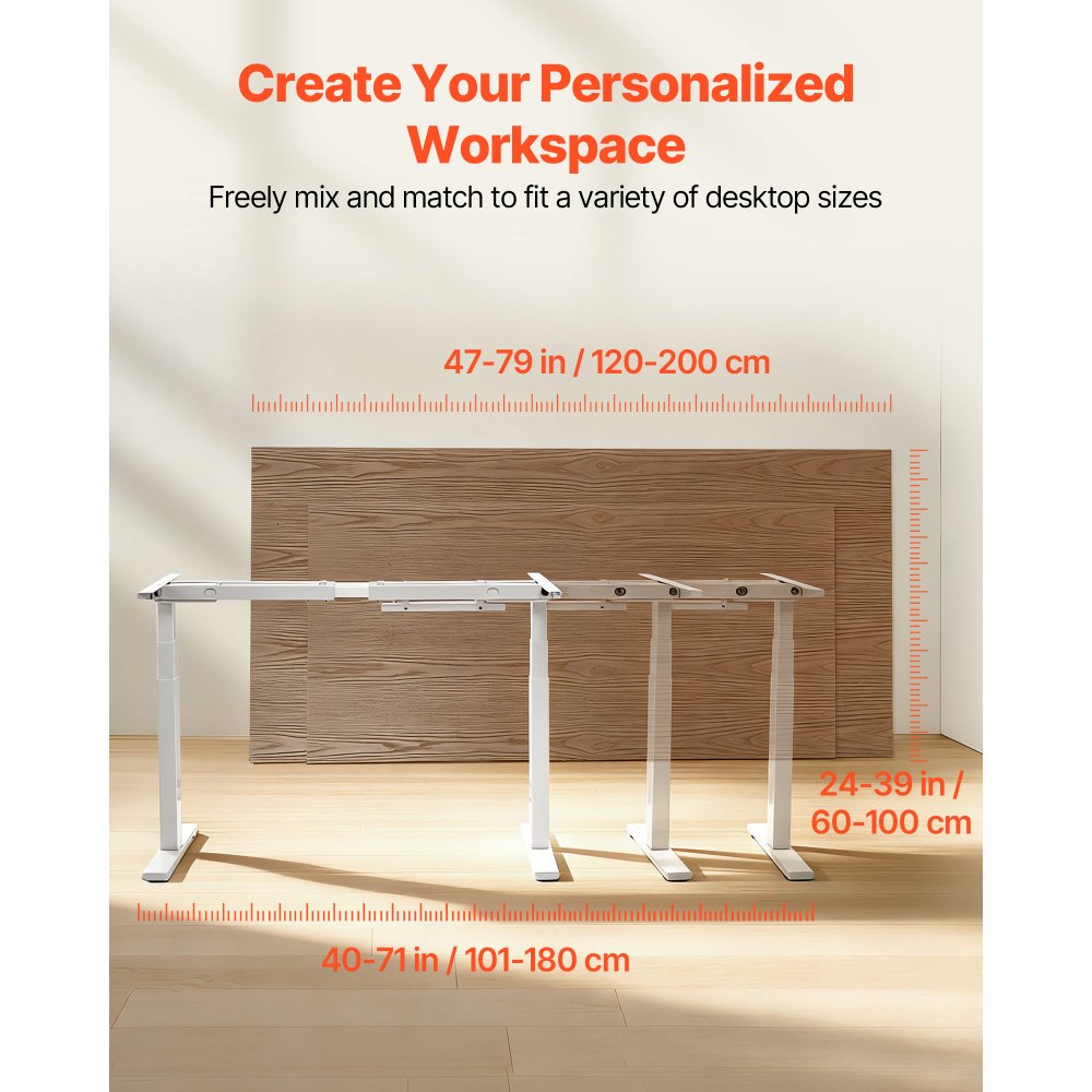 VEVOR Standing Desk Frame Dual Motor, Electric Adjustable 100-180 cm Extension Length, 3 Memory Height Settings Stand Up Table Legs, Sit to Stand Desk Leg Riser for Office Home Base Worksation, White