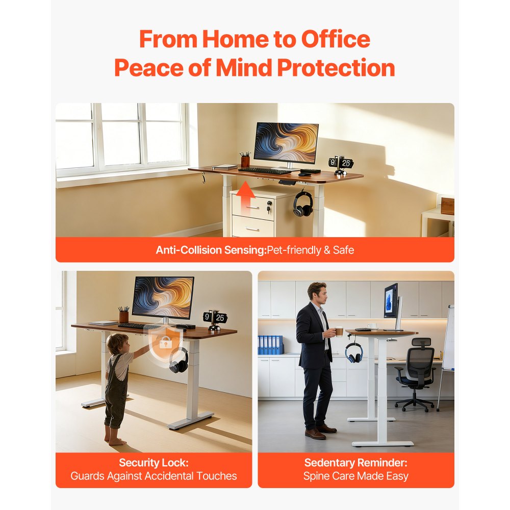 VEVOR Standing Desk Frame Dual Motor, Electric Adjustable 100-180 cm Extension Length, 3 Memory Height Settings Stand Up Table Legs, Sit to Stand Desk Leg Riser for Office Home Base Worksation, White