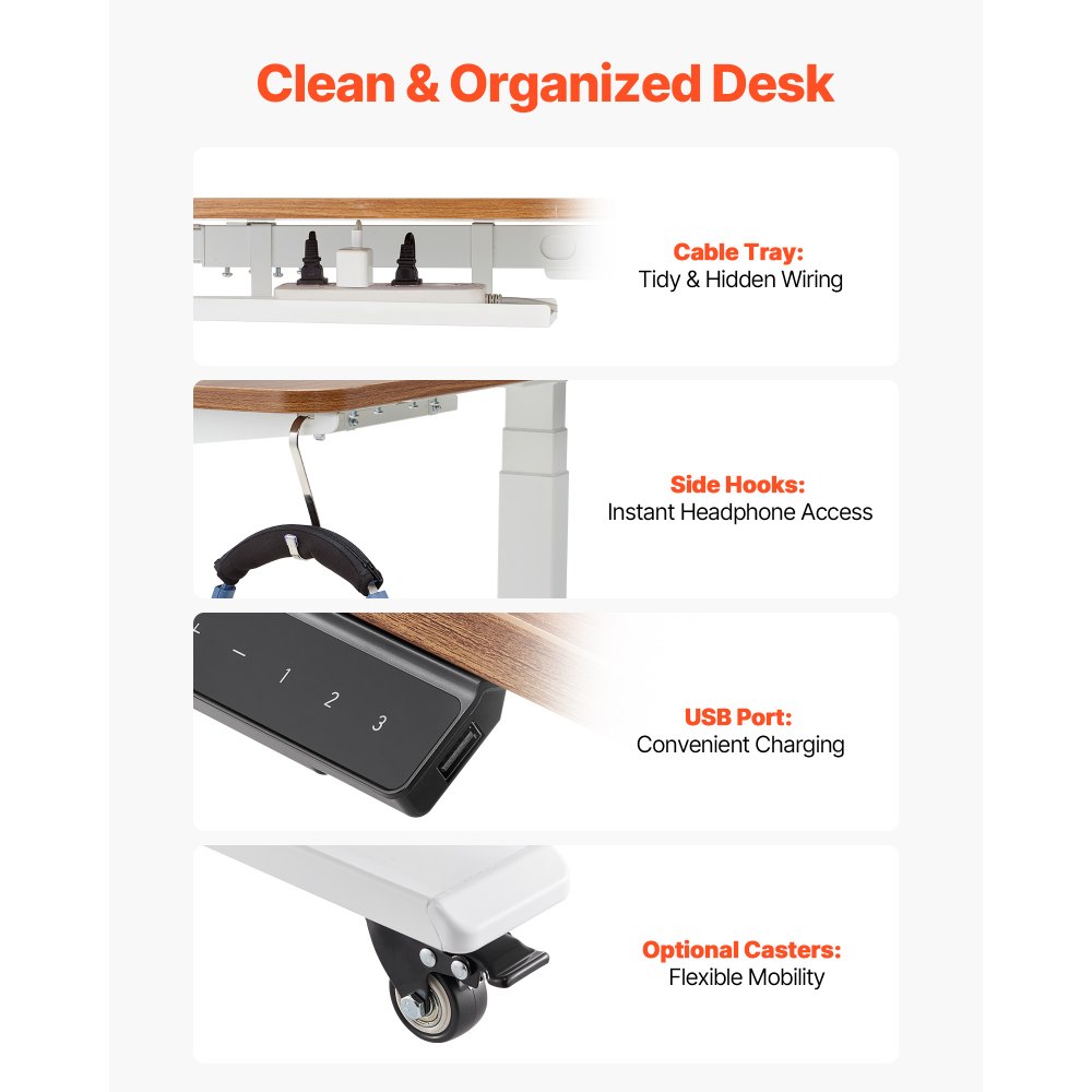 VEVOR Standing Desk Frame Dual Motor, Electric Adjustable 100-180 cm Extension Length, 3 Memory Height Settings Stand Up Table Legs, Sit to Stand Desk Leg Riser for Office Home Base Worksation, White