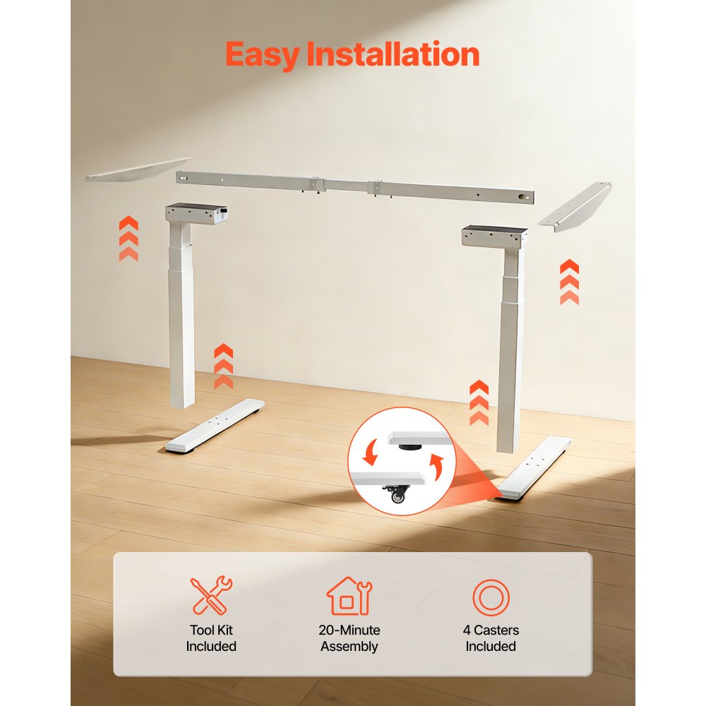 VEVOR Standing Desk Frame Dual Motor, Electric Adjustable 100-180 cm Extension Length, 3 Memory Height Settings Stand Up Table Legs, Sit to Stand Desk Leg Riser for Office Home Base Worksation, White