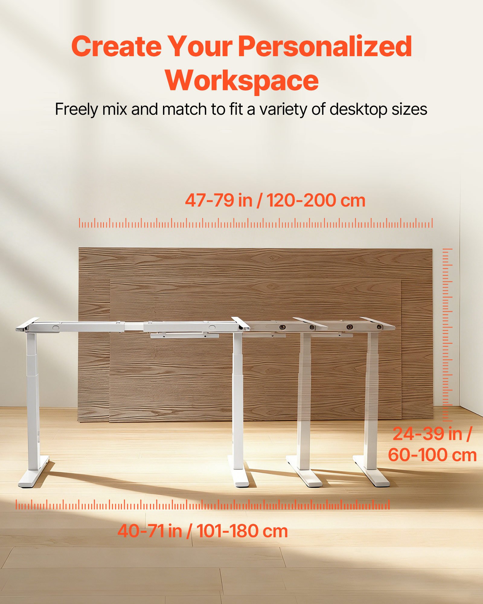VEVOR Standing Desk Frame Dual Motor, Electric Adjustable 100-180 cm Extension Length, 3 Memory Height Settings Stand Up Table Legs, Sit to Stand Desk Leg Riser for Office Home Base Worksation, White