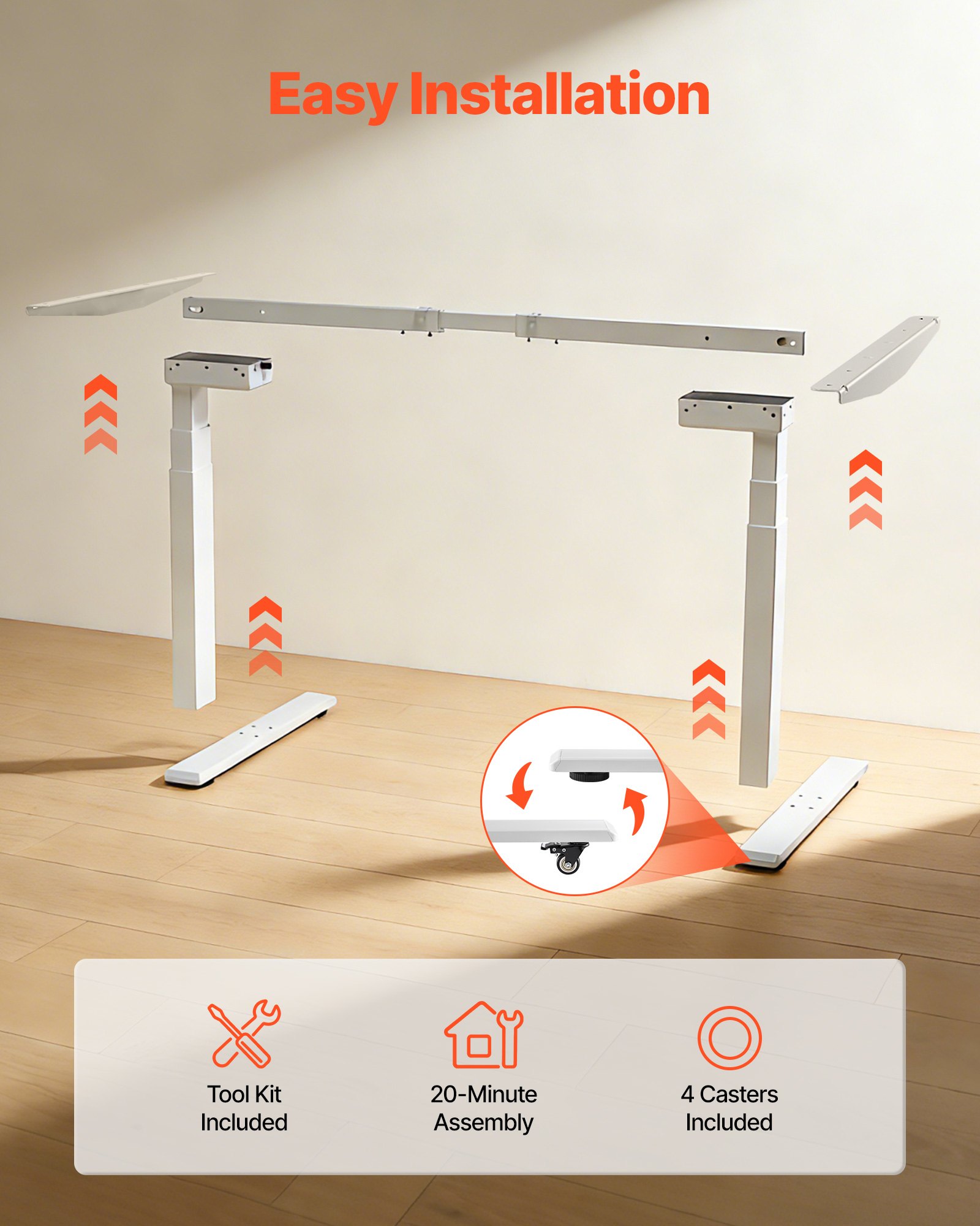 VEVOR Standing Desk Frame Dual Motor, Electric Adjustable 100-180 cm Extension Length, 3 Memory Height Settings Stand Up Table Legs, Sit to Stand Desk Leg Riser for Office Home Base Worksation, White