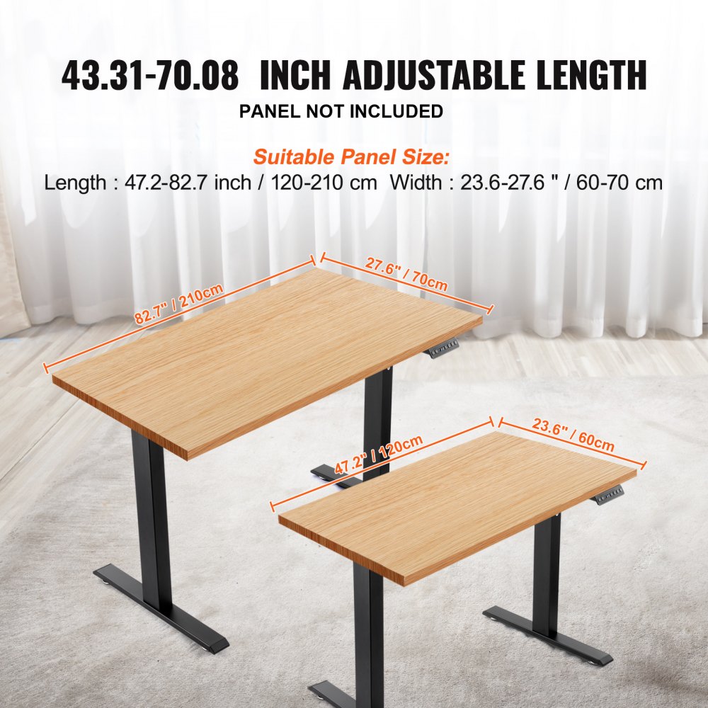 VEVOR Desk Frame with Dual Motor, Adjustable Height from 70-117 cm and Length 110-178 cm, Electric Desk Frame, Ergonomic DIY Workplace Base (Black Frame Only)