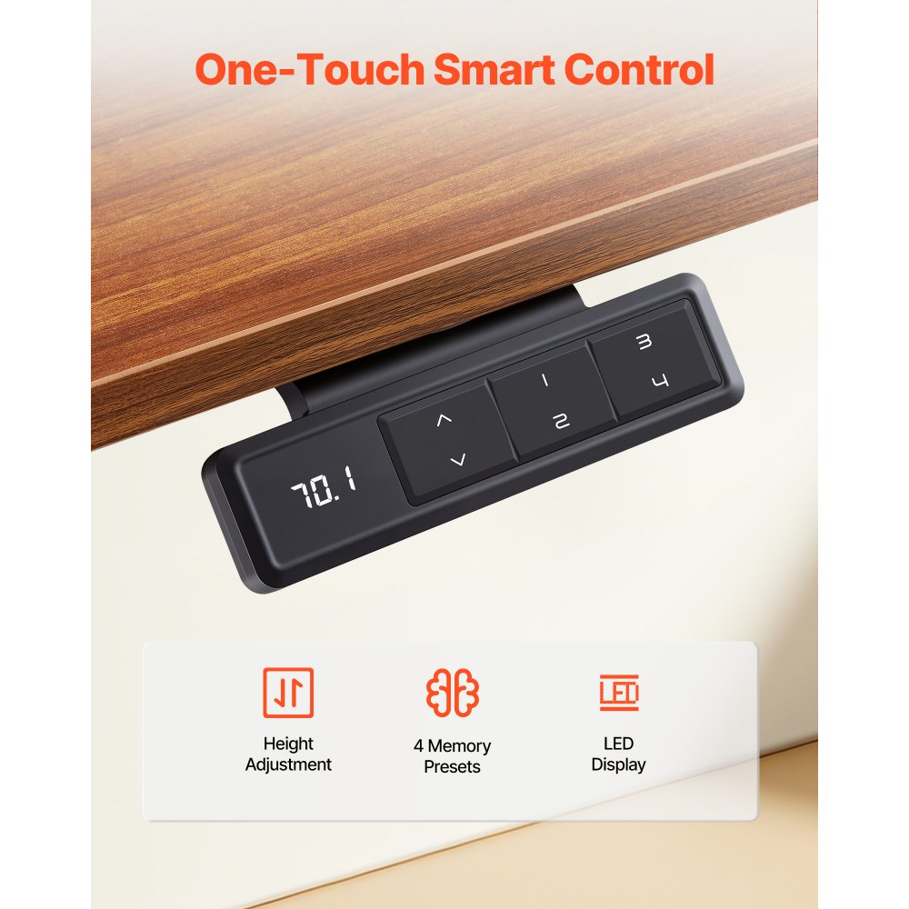 VEVOR Stelaż biurka z regulacją wysokości, elektryczny stelaż biurka do 125 kg, 4 nogi, 2-stopniowy z 2 silnikami, funkcja pamięci, wyświetlacz wysokości, zabezpieczenie przed kolizją, stojak na biurko do biura, czarny