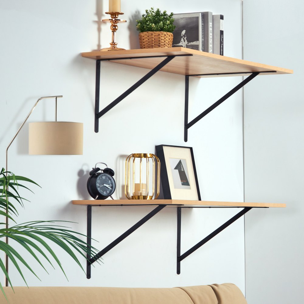 Wsporniki półek VEVOR, 18,2 x 12,0 x 0,98 cala (460 x 305 x 25 mm), opakowanie 12 sztuk wsporników półek pływających, podpory półek, trójkątny wspornik półki o grubości 3 mm, matowy, czarny, stalowy, podpora półki o nośności 160 funtów (72,6 kg)