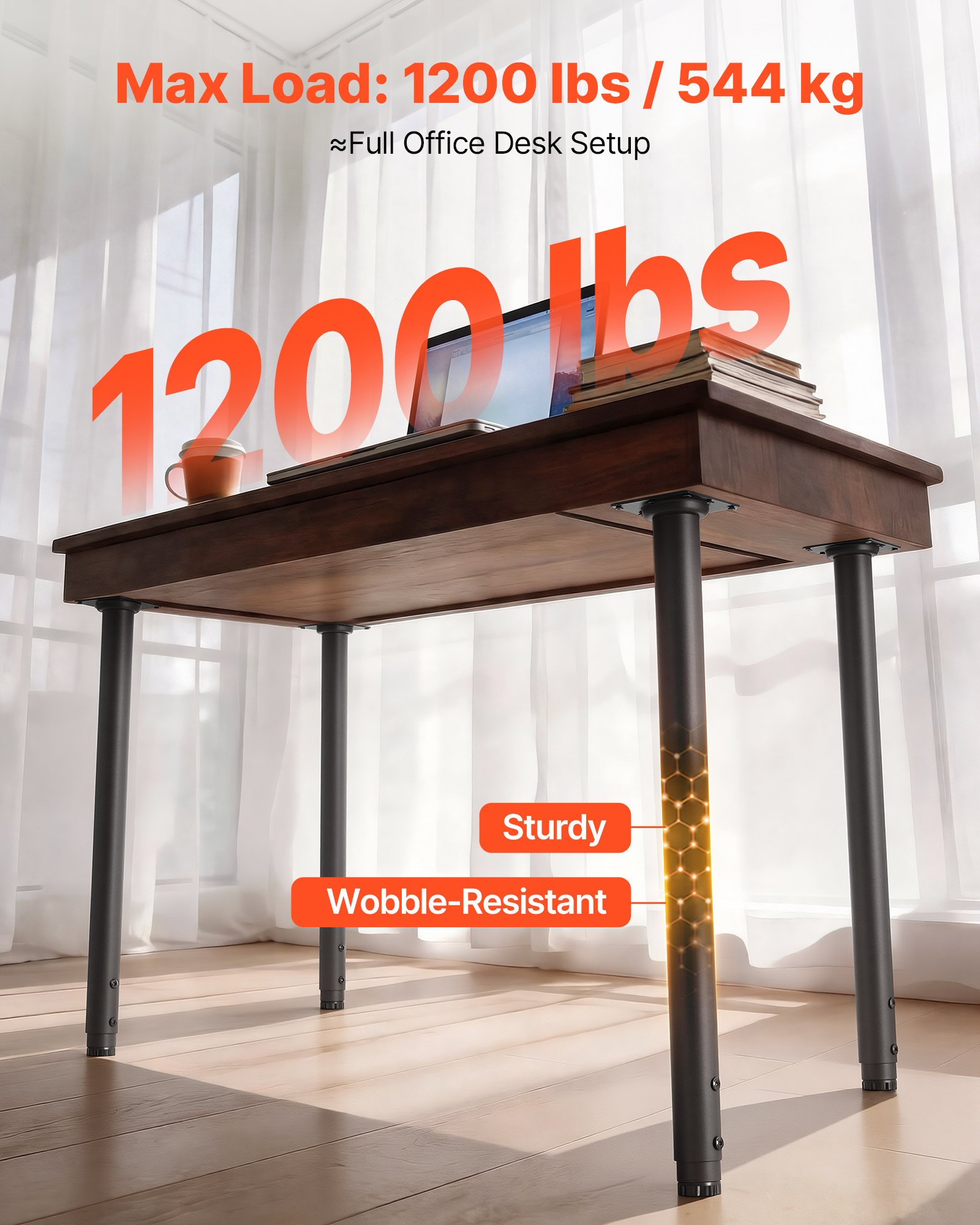 Nogi do stołu VEVOR, zestaw 4 szt., nogi meblowe o regulowanej wysokości 60–100 cm, nogi do stołu maks. 544 kg, nogi teleskopowe ze stali węglowej, do biurek, stolików kawowych, stołów jadalnych, stołów warsztatowych, okrągłe