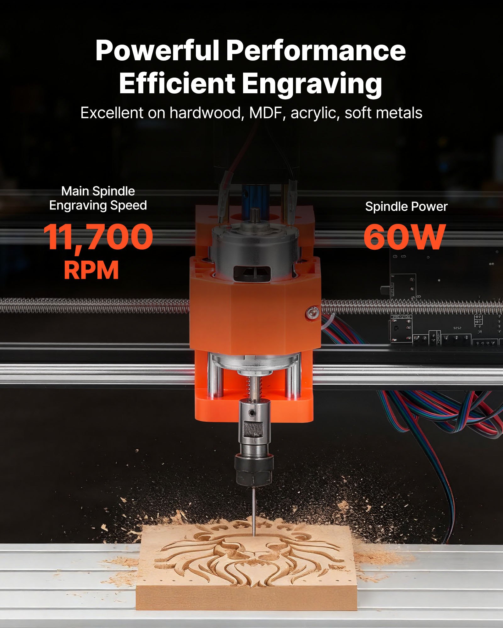 Frezarka CNC VEVOR 3018, wrzeciono 60W, grawerka 3-osiowa, obszar roboczy 300x180x40 mm, sterowanie offline, obudowa ze stopu aluminium, do rzeźbienia i cięcia drewna i akrylu