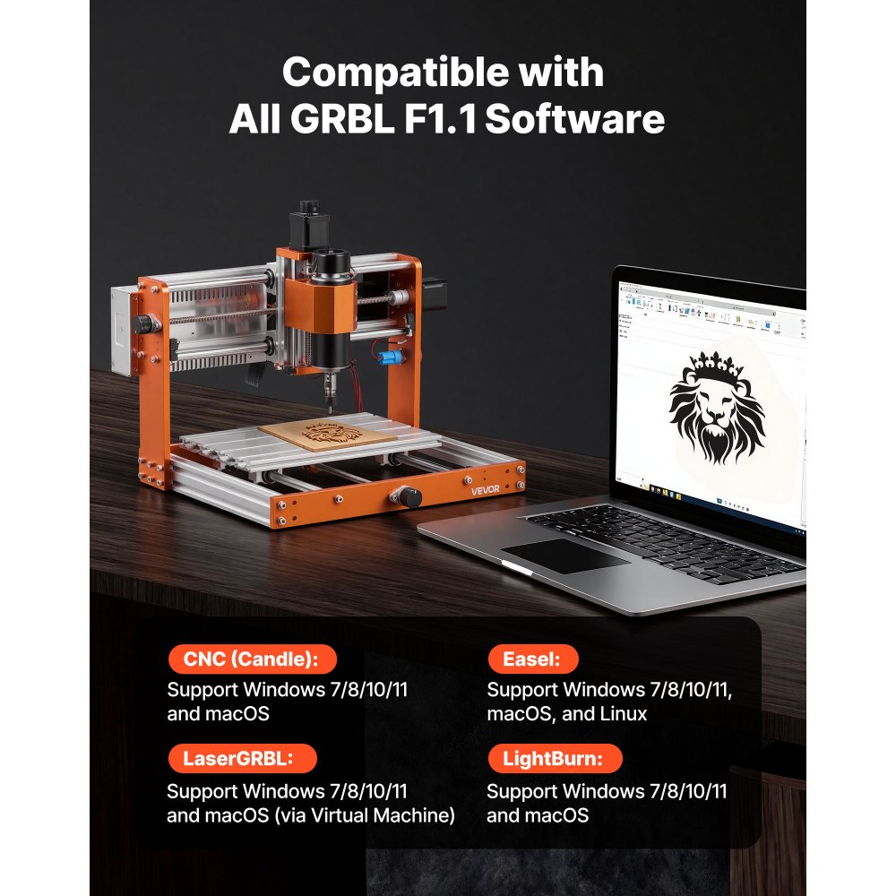 VEVOR CNC Router Machine, 500W Spindle, 3-Axis Wood Engraving Milling Machine, with 300 x 180 x 80 mm Working Area, Offline Controller, Limit Switch, E-Stop, for Wood Acrylic Plastic Carving Cutting