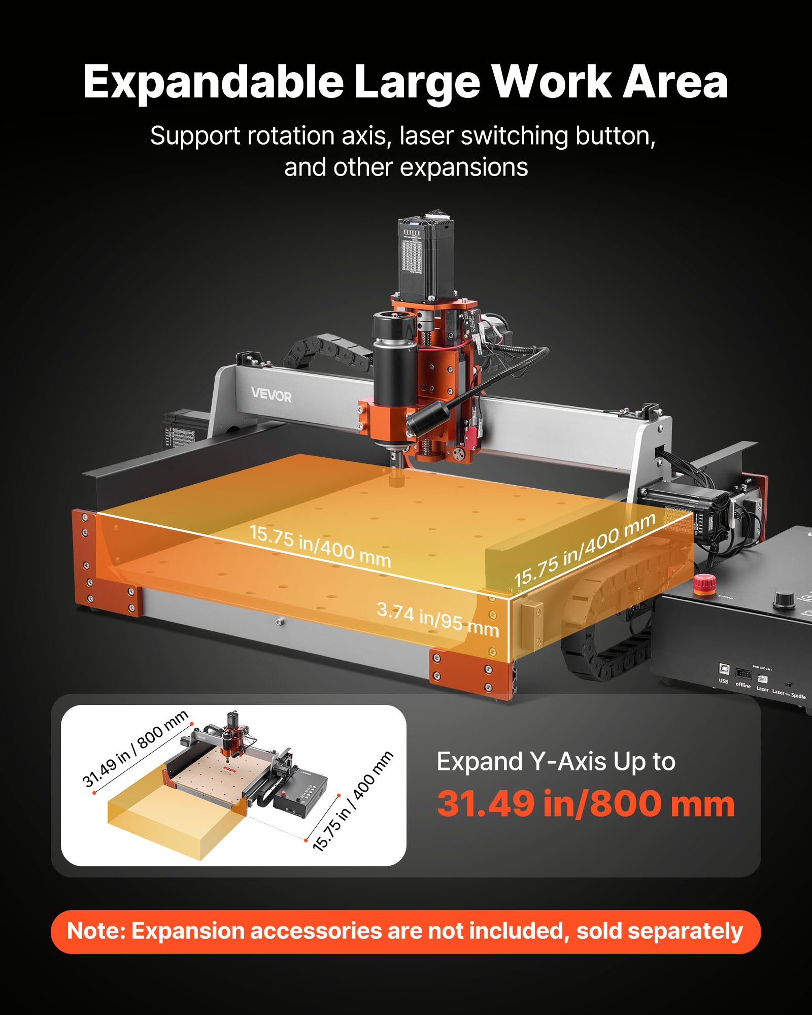 VEVOR CNC Router Machine, 500W Spindle, 3-Axis Wood Engraving Milling Machine, with Dual Linear Rails and Ball Screw, 400 x 400 x 95 mm Working Area, Trim Router, for Wood Acrylic Carving Cutting