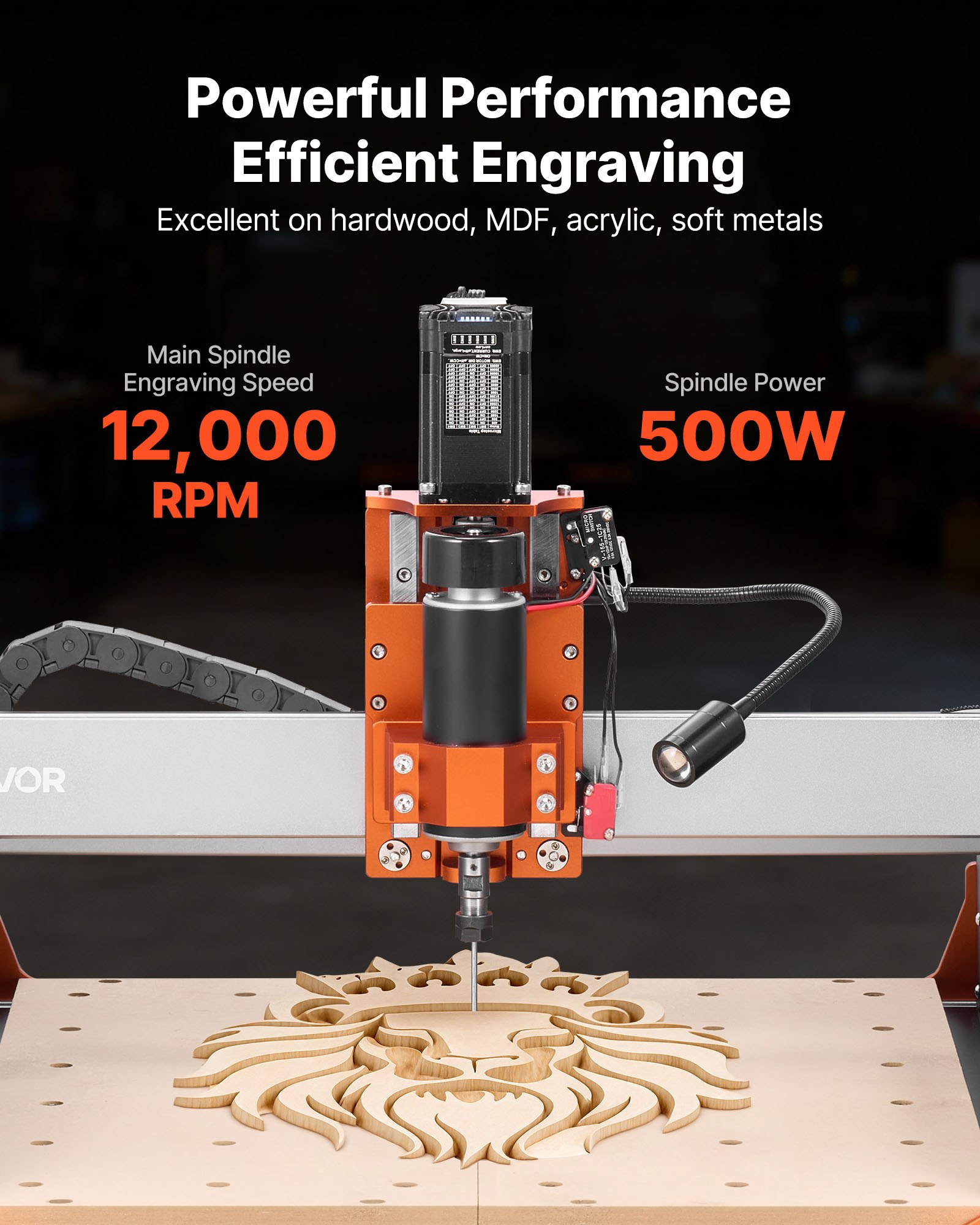 Frezarka CNC VEVOR, wrzeciono 500W, grawerka 3-osiowa z dwoma prowadnicami liniowymi i śrubą kulową, obszar roboczy 400x400x95 mm, frezarka do przycinania drewna i akrylu