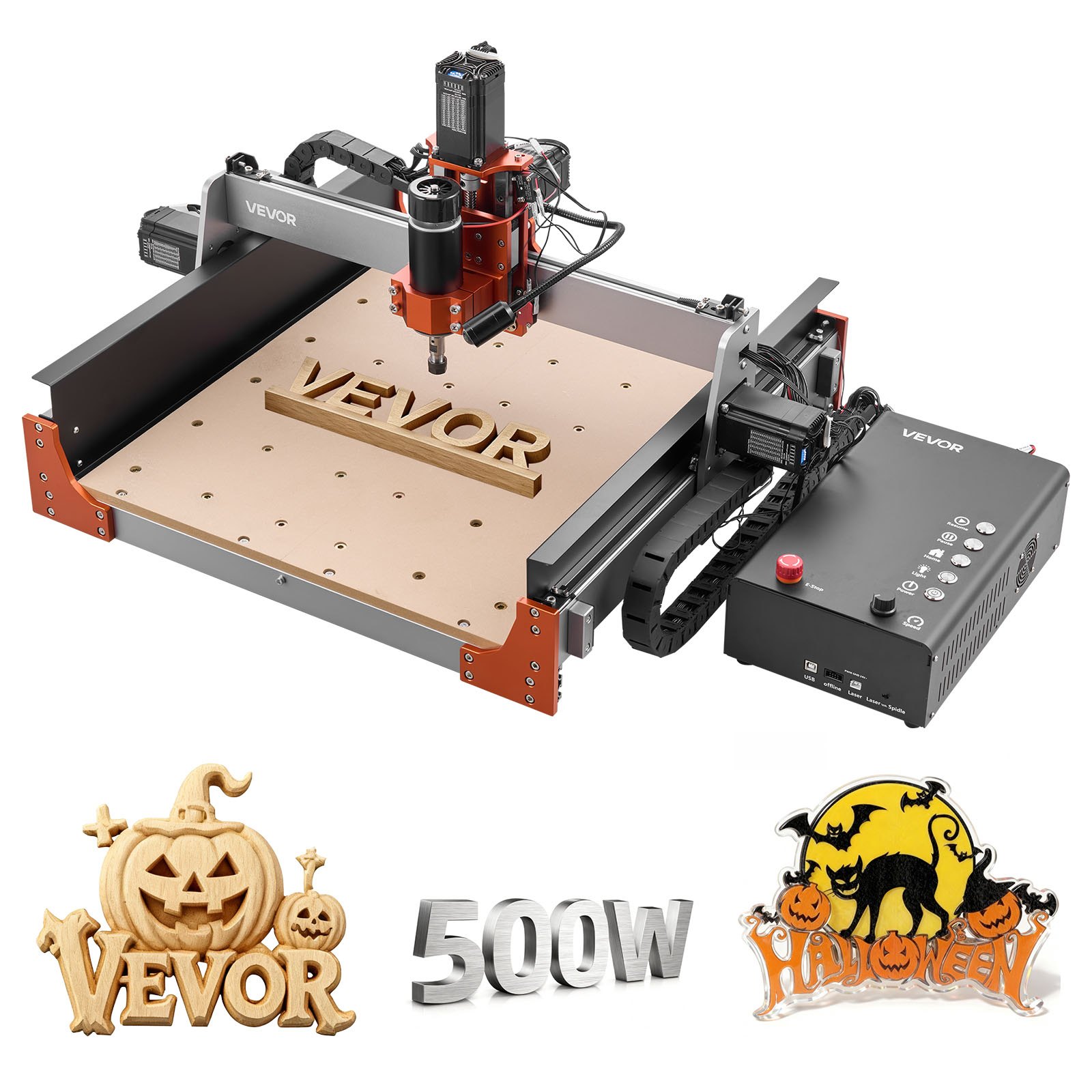Frezarka CNC VEVOR, wrzeciono 500W, grawerka 3-osiowa z dwoma prowadnicami liniowymi i śrubą kulową, obszar roboczy 400x400x95 mm, frezarka do przycinania drewna i akrylu