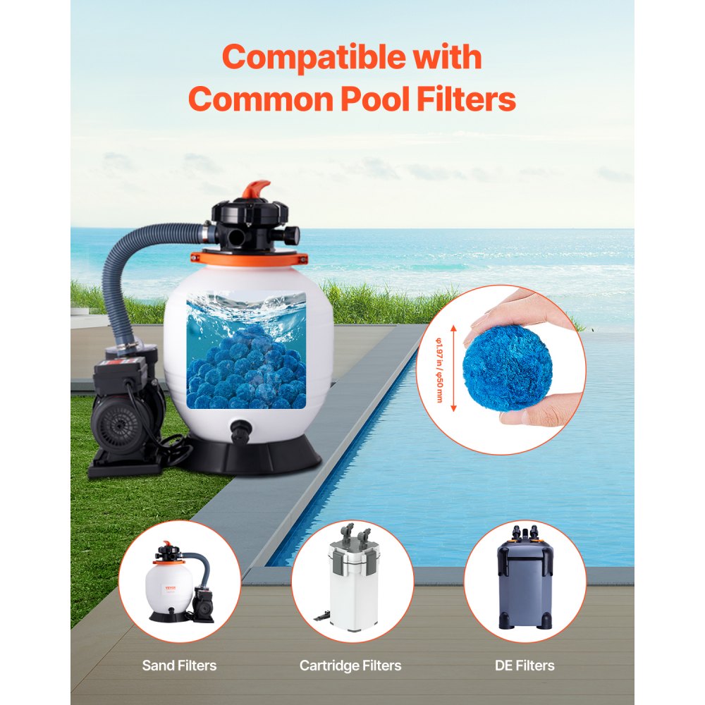VEVOR Pool Filter Balls for Sand Filters, 0.71 kg, for replacing pool filter sand, blue filter medium made of polyester fiber with wash bag, for swimming pools, aquariums, above-ground pools