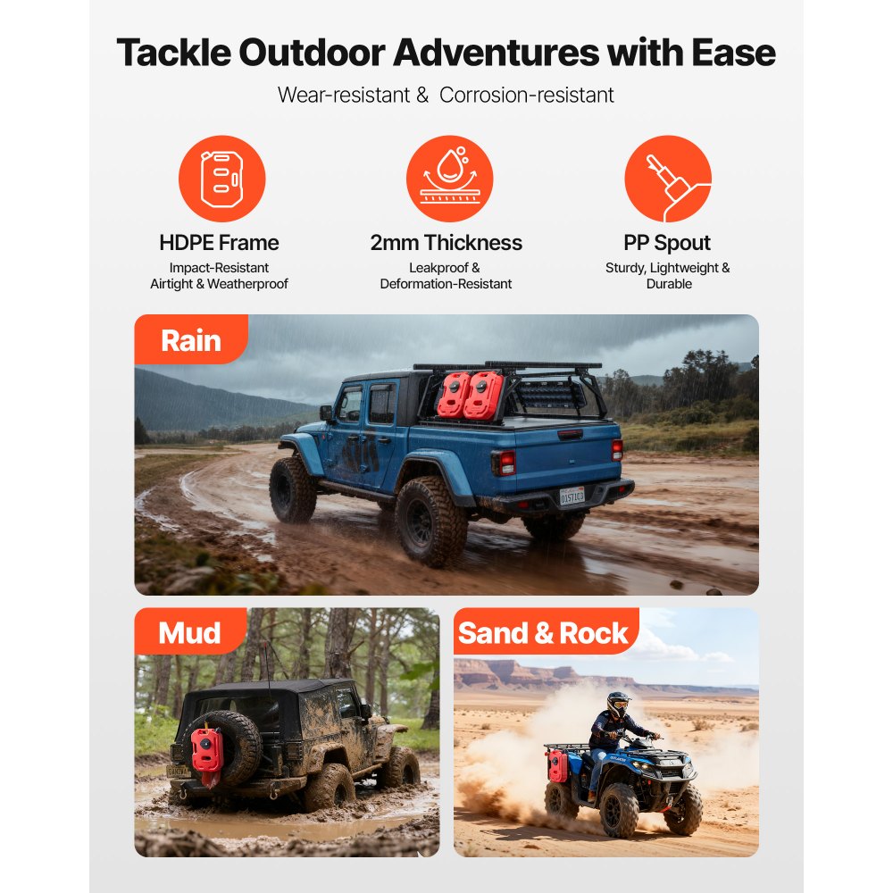 Kanister na paliwo VEVOR 10 l, kanister na benzynę z dzióbkiem i zamykanym uchwytem, ​​maks. przepływ 15 l/min, pojemnik na płyn do większości samochodów, motocykli, quadów i pojazdów UTV, czerwony