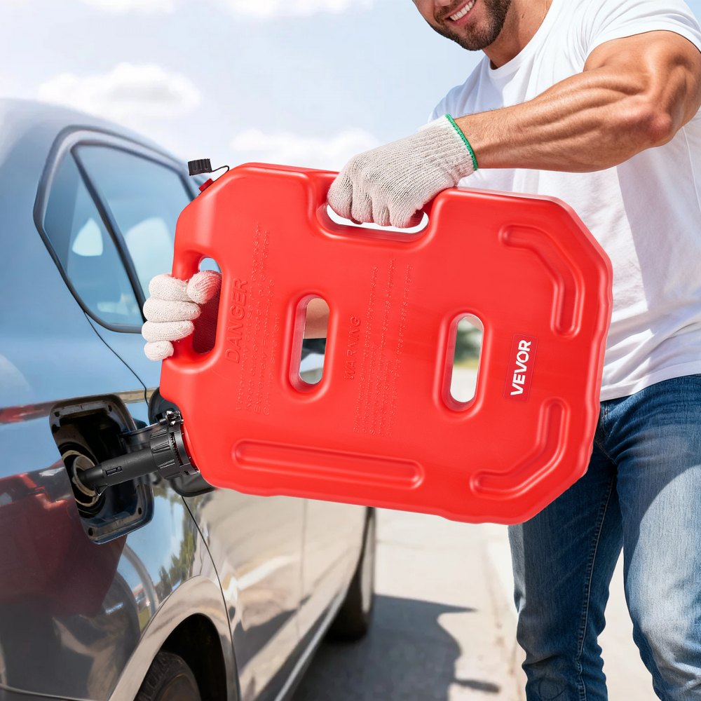 Kanister na paliwo VEVOR 10 l, kanister na benzynę z dzióbkiem i zamykanym uchwytem, ​​maks. przepływ 15 l/min, pojemnik na płyn do większości samochodów, motocykli, quadów i pojazdów UTV, czerwony