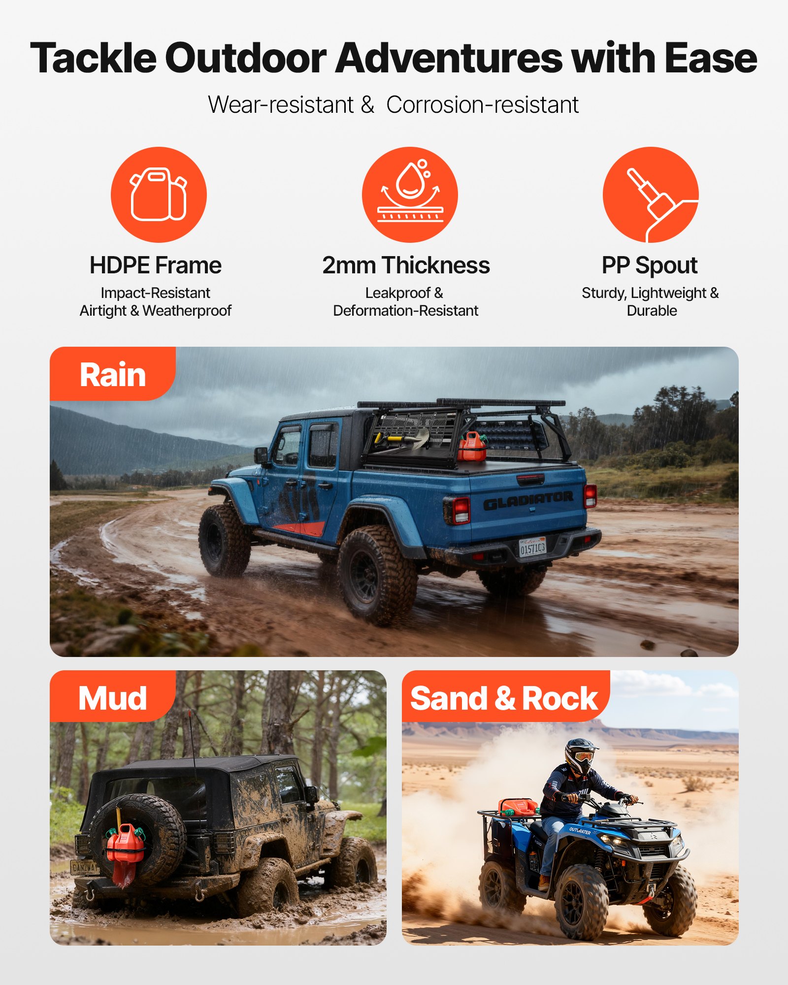 Kanister na paliwo VEVOR, zbiornik paliwa 6 l z dziobkiem i dodatkowym zbiornikiem oleju 1,9 l, maks. przepływ 5,5 l/min, pojemnik na płyn do większości samochodów, motocykli, quadów i pojazdów UTV