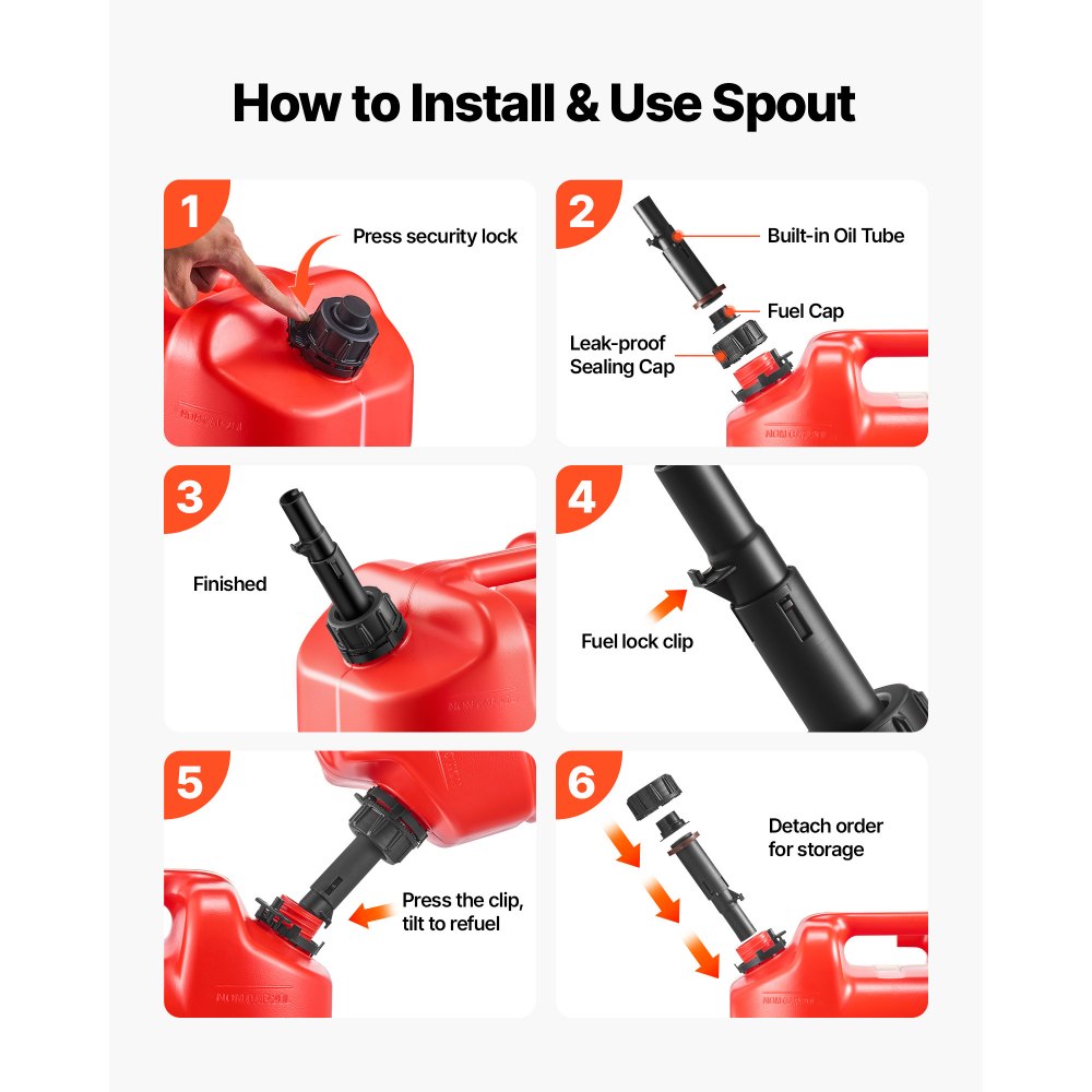 Kanistry na paliwo VEVOR, 2 sztuki, 19 l, kanistry na paliwo z dzióbkiem i przezroczystą skalą, maks. przepływ 15 l/min, pojemnik na płyn do większości samochodów, motocykli, quadów i pojazdów UTV, kolor czerwony, 2 sztuki
