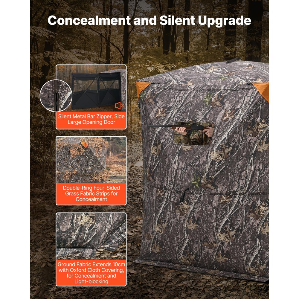 Namiot myśliwski VEVOR, kryjówka myśliwska dla 2-3 osób, namiot kamuflażowy z krzesłem trójnożnym i torbą transportową, wytrzymały namiot kamuflażowy z cichymi drzwiami i oknem na zamek błyskawiczny, schronienie myśliwskie dla owiec i jeleni