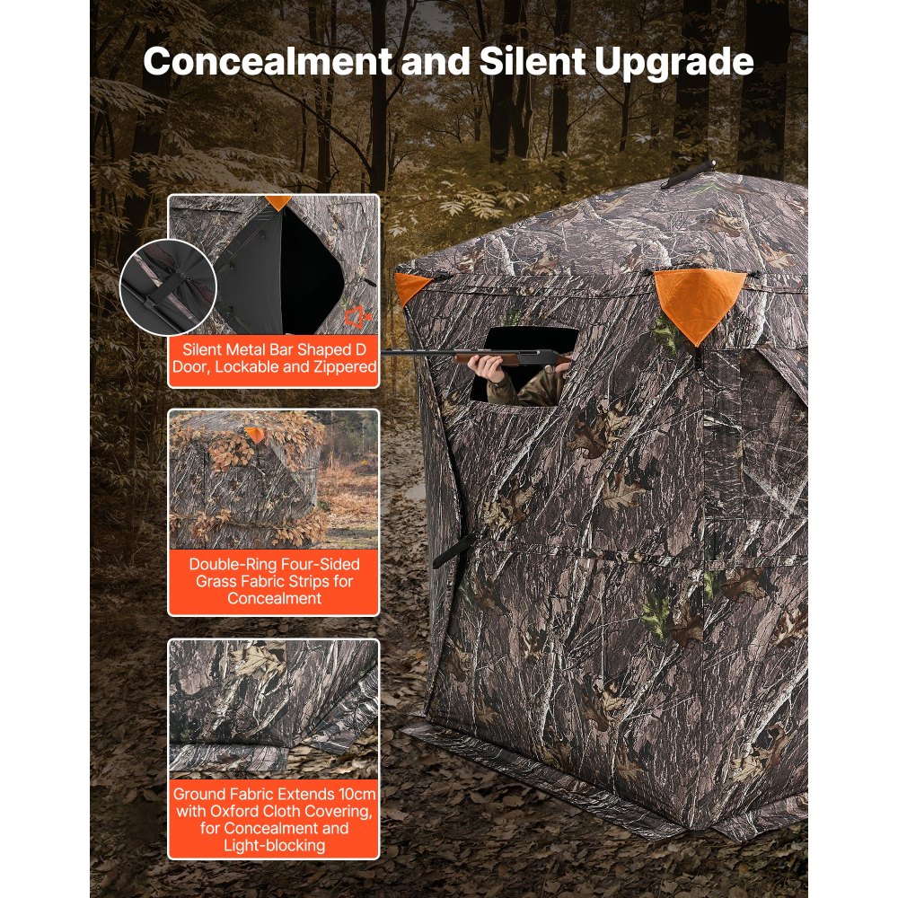 VEVOR Hunting Blind, 270° Ground Blind, 1-2 Person Pop Up Deer Blind for Hunting with Carrying Bag, Portable Resilient Hunting Tent, 3 Horizontal Windows for Turkey and Deer Hunting