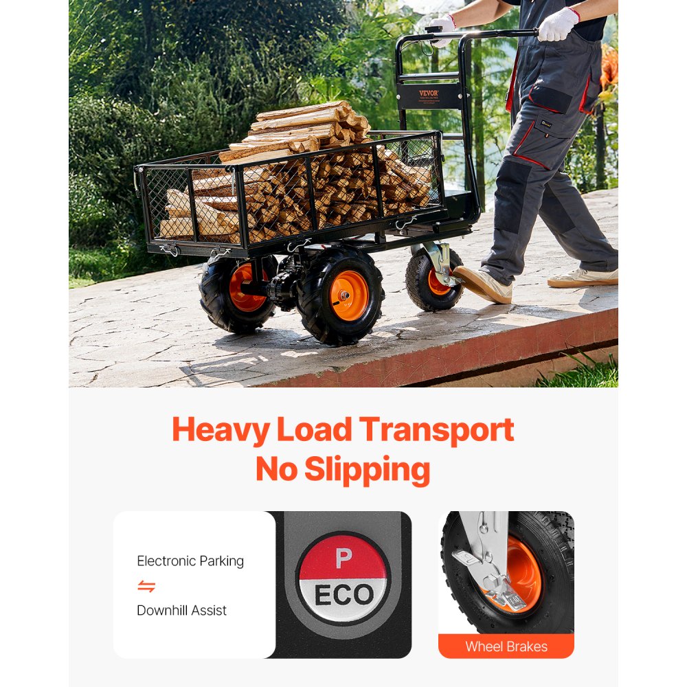 VEVOR Elektryczny wózek ogrodowy, udźwig 226 kg, 36 V, 500 W, zasilany akumulatorem, wielofunkcyjny wózek stalowy z hamulcem, wytrzymały wózek transportowy, transporter materiałów, taczka do gospodarstwa i ogrodu