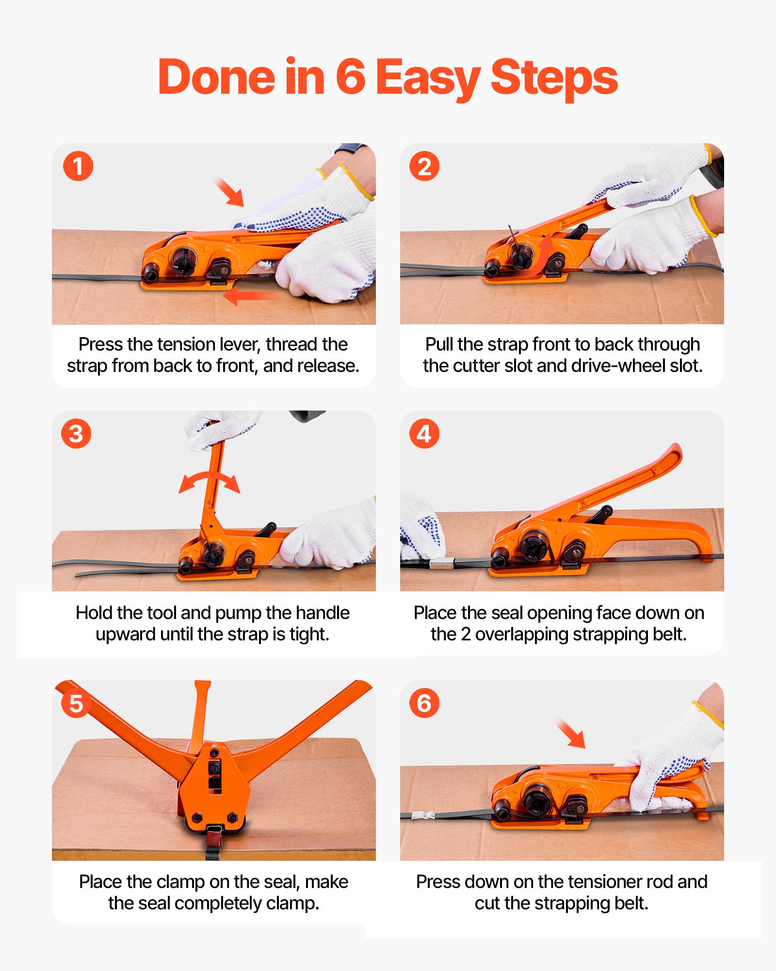 Zestaw do spinania VEVOR 6-częściowy z taśmą spinającą, ręczne narzędzie do spinania z taśmą PET 610 m, 600 klipsami metalowymi, 200 ochraniaczami krawędzi, doskonałe wyposażenie warsztatu do pakowania, transportu i przechowywania
