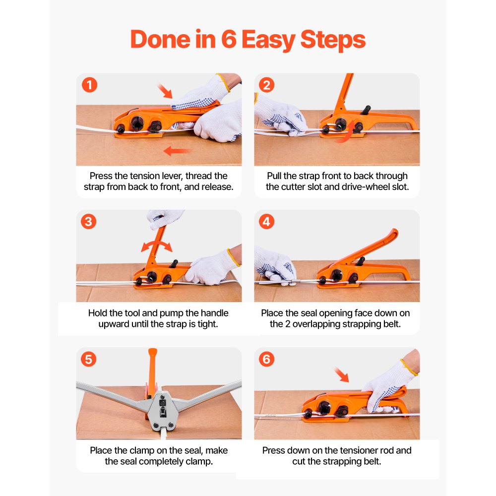 Zestaw do spinania VEVOR, wydajne narzędzie do spinania z taśmą PP o długości 975 m, 1000 metalowych plomb, 50 ochraniaczy narożników, zestaw do pakowania palet plastikowych do przechowywania/wysyłki/przenoszenia