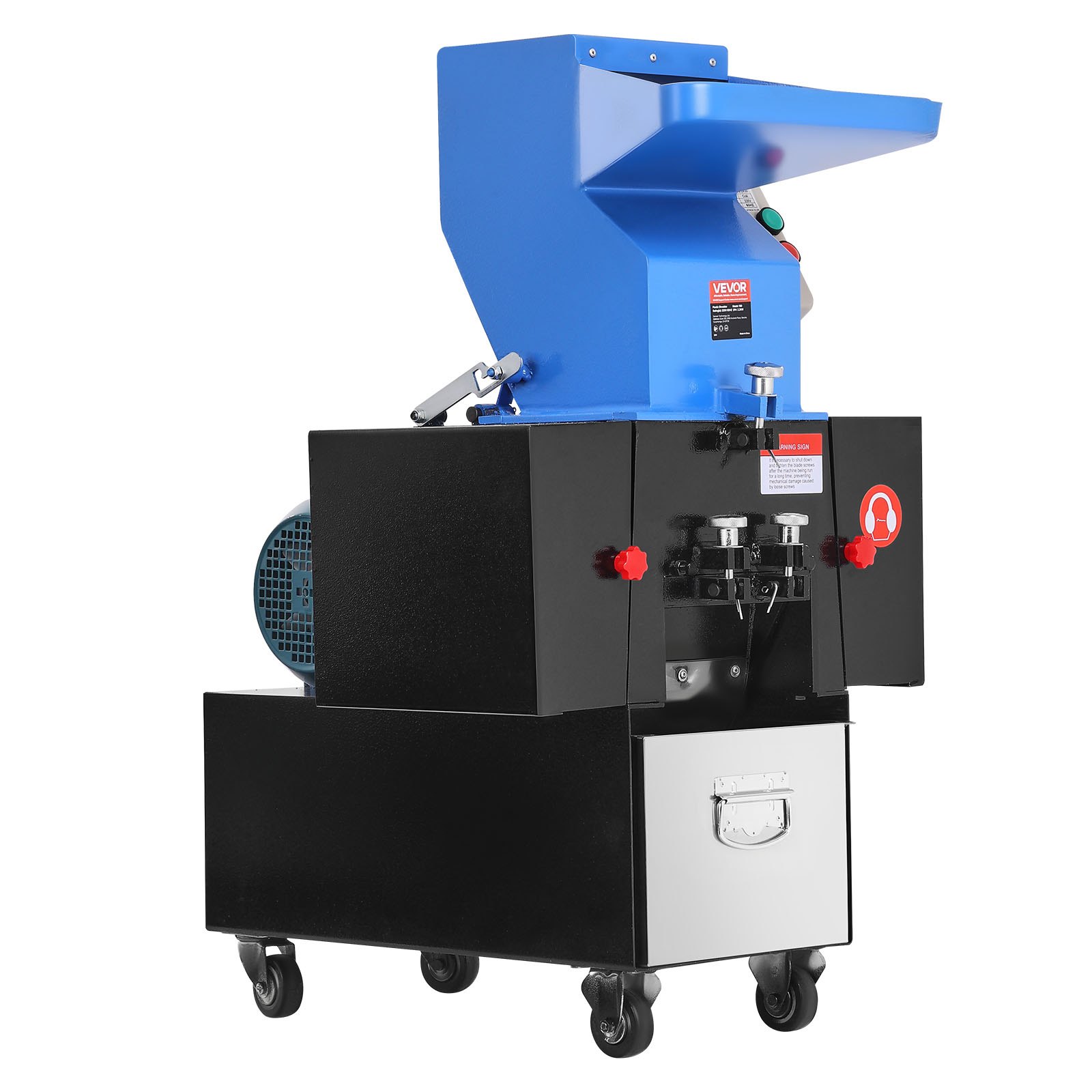 VEVOR Plastic Shredder Crusher, 3HP/2.2KW Plastic Bottle Grinder Granulator, 100-150kg/h Capacity Pulverizer Recycling Machine with Wheels, SDK-11 Blade & 6mm Mesh for PVC ABS PTFE (380V 50Hz 3-Phase)
