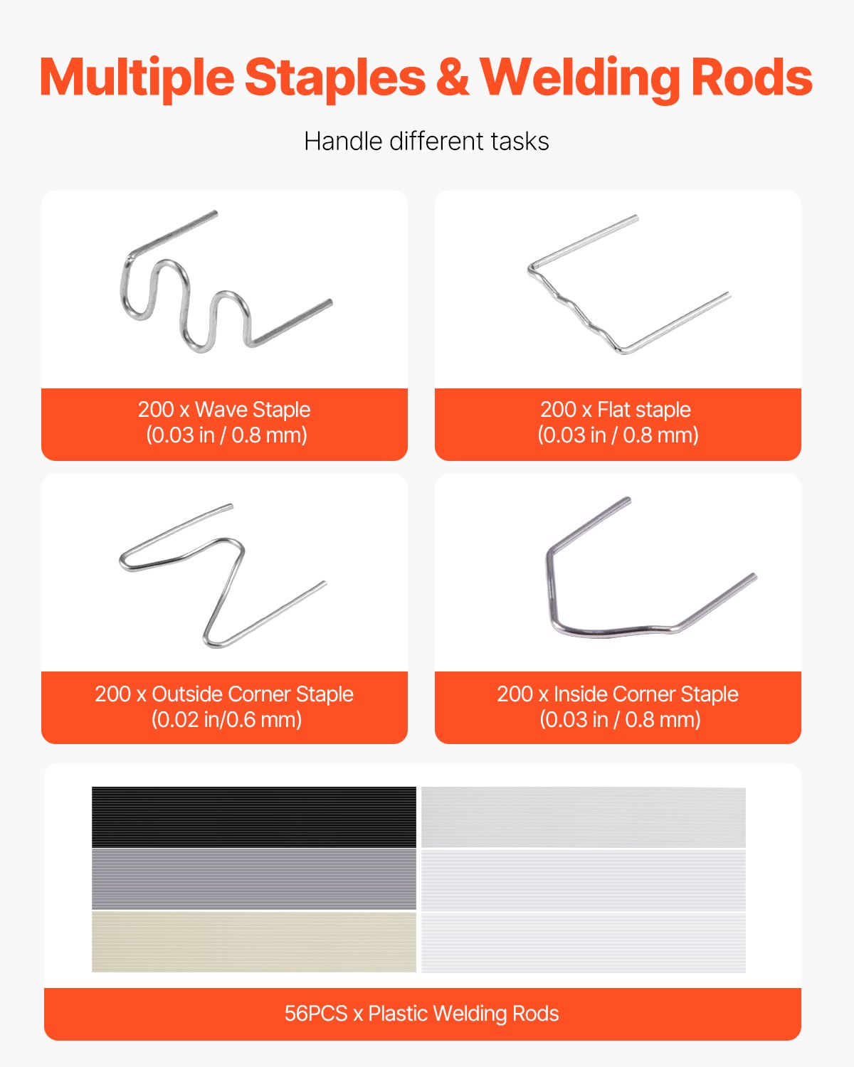 Spawarka do plastiku VEVOR, zestaw naprawczy do plastiku 220 W z 800 zszywkami i 56 prętami spawalniczymi, pistolet spawalniczy z oświetleniem LED, torba transportowa na kajaki, zabawki, naprawa zderzaków samochodowych