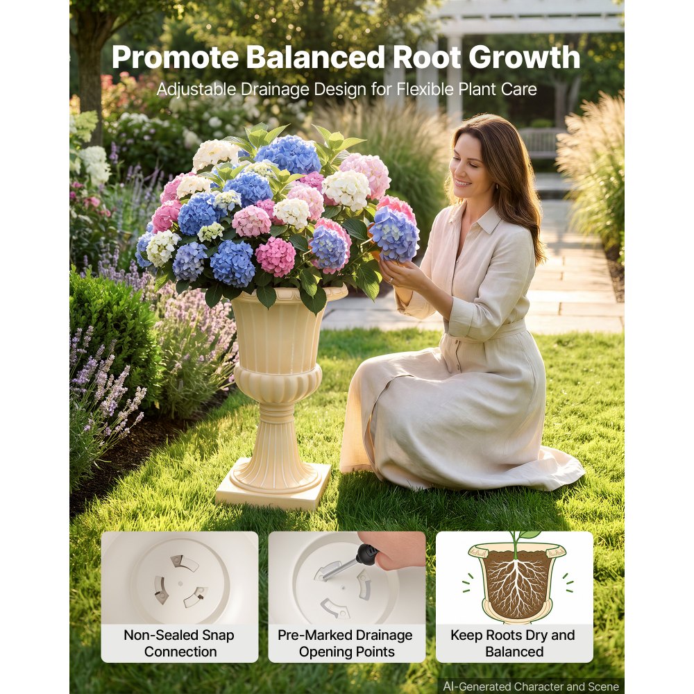 VEVOR Plastic Urn Planters 350 x 580 mm 2 PCS Beige Classic Urn Flower Pot, for Wedding, Party, Event, Home, Stage, Garden, Balcony, and Patio Decoration, Front Porch Planters, Indoor & Outdoor Vase