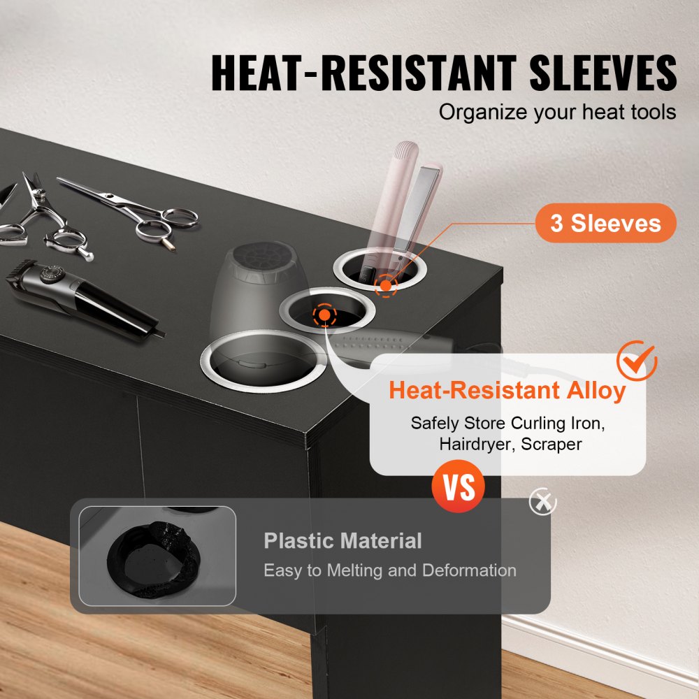 VEVOR Salon Station, montowana na ścianie stacja fryzjerska dla fryzjerów, zestaw mebli do spa, 1 szafka do przechowywania, 3 przegrody i 2 szuflady (jedna zamykana na klucz), kolor czarny, 102,8 x 30 x 170 cm