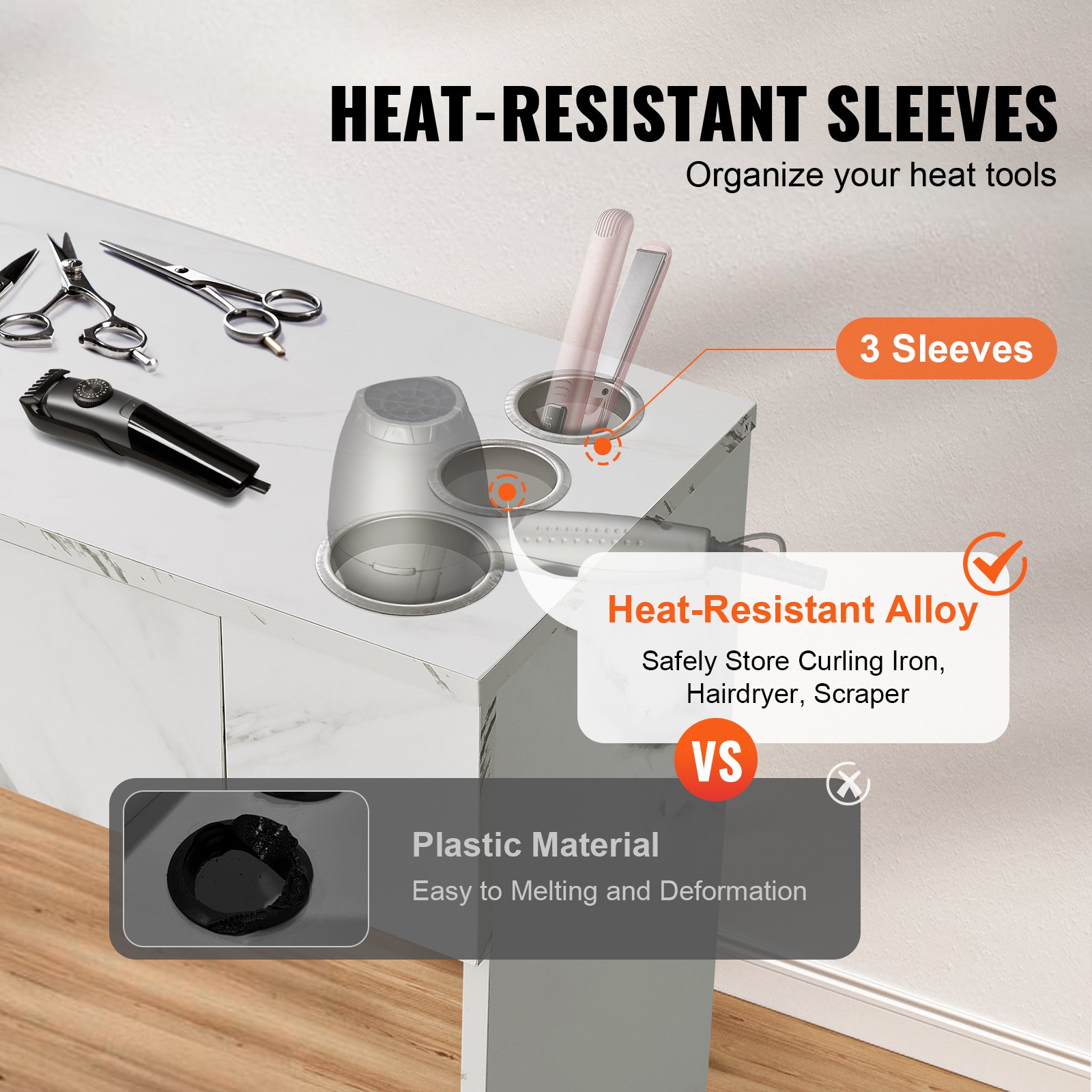 VEVOR Salon Station, montowana na ścianie stacja fryzjerska dla fryzjerów, zestaw mebli do spa, 1 szafka do przechowywania, 3 przegrody i 2 szuflady (jedna zamykana na klucz), biały, 102,8 x 30 x 170 cm